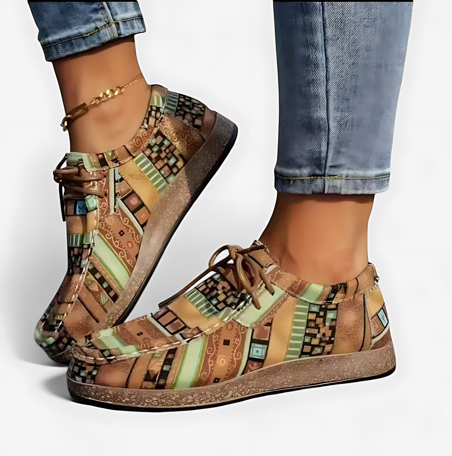 Rose – Aztec Print Moc Toe Lace Up Sneakers