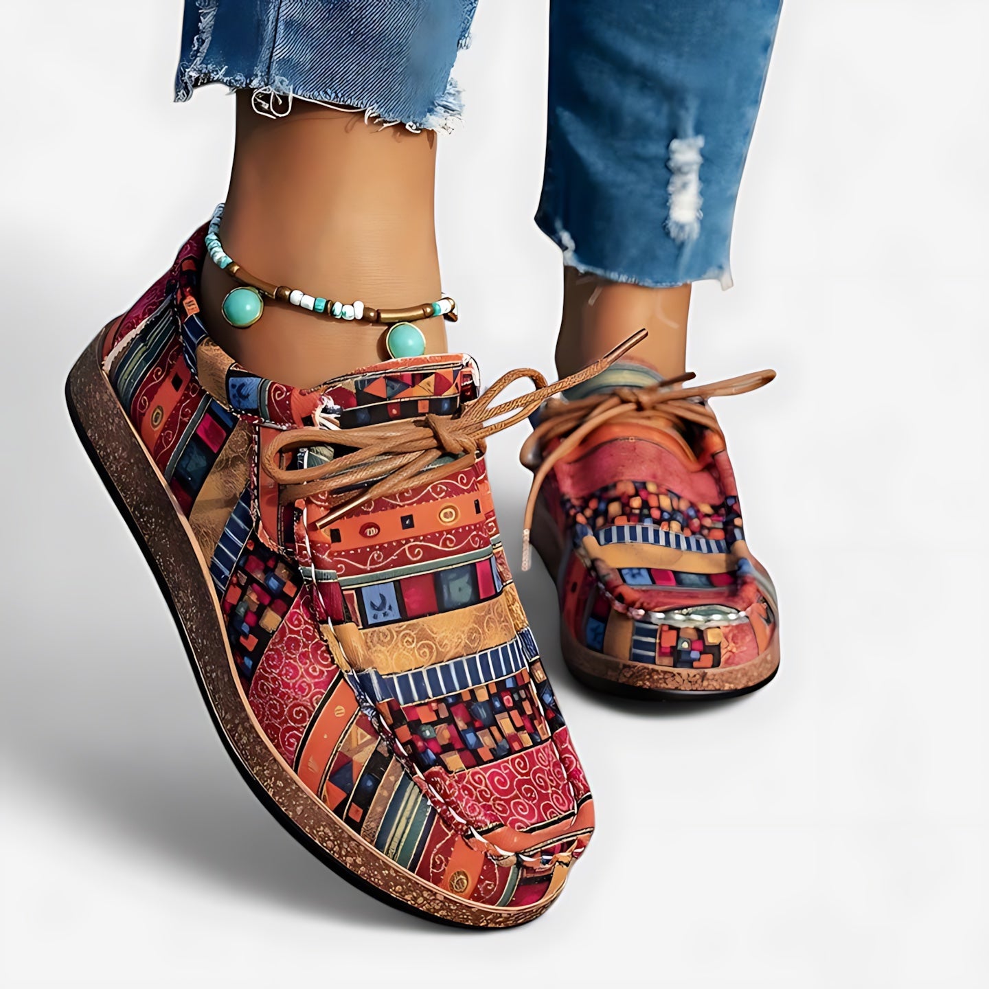 Rose – Aztec Print Moc Toe Lace Up Sneakers