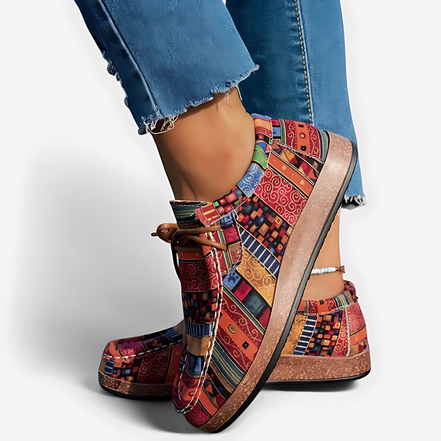 Rose – Aztec Print Moc Toe Lace Up Sneakers