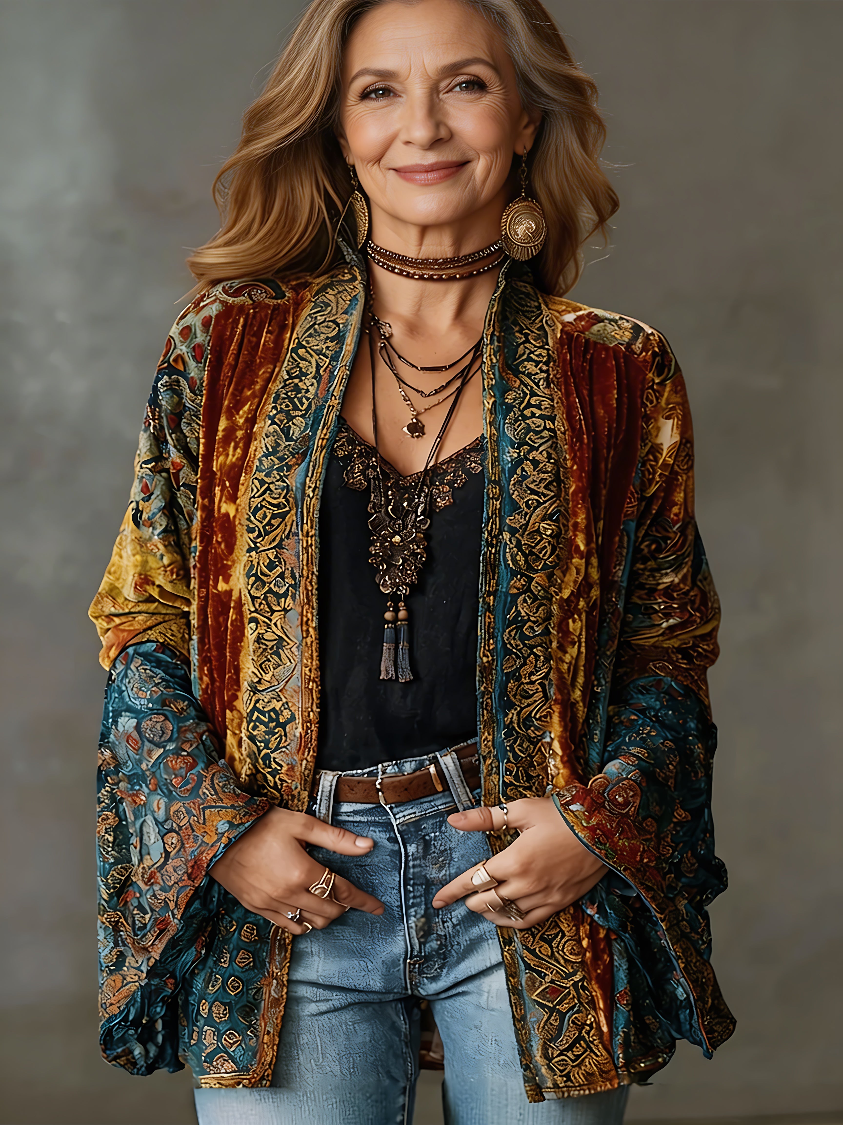 Rose – Boho Print Longline Kimono Jacket