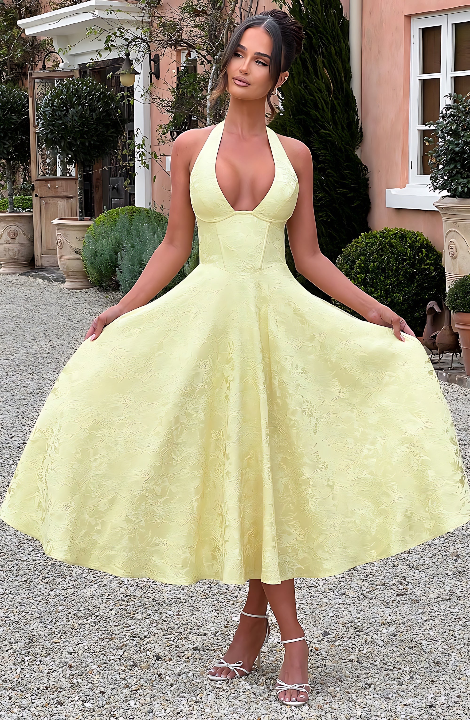 Rose – Halter Fit and Flare Wedding Guest Midi Dress