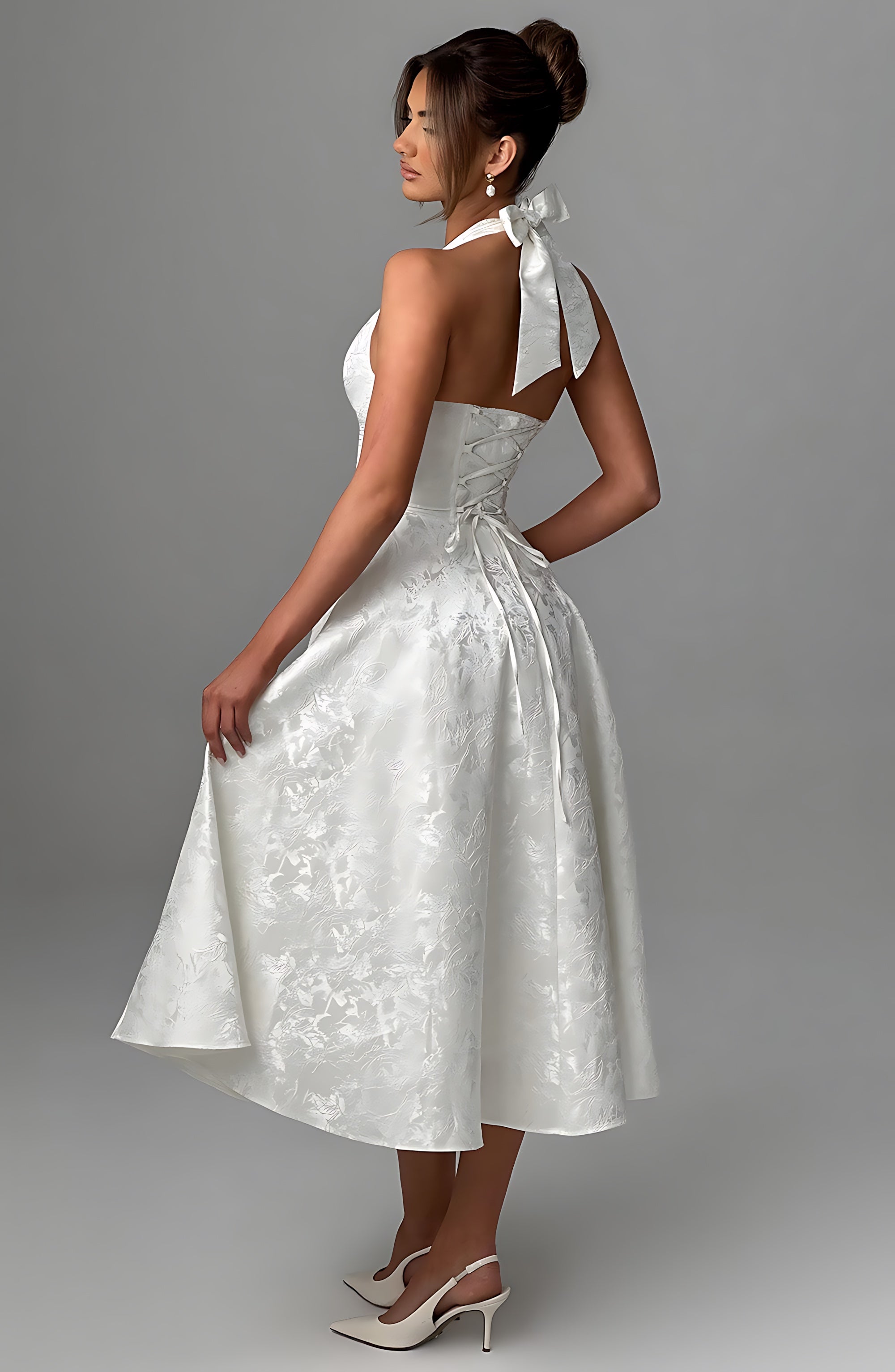Rose – Halter Fit and Flare Wedding Guest Midi Dress