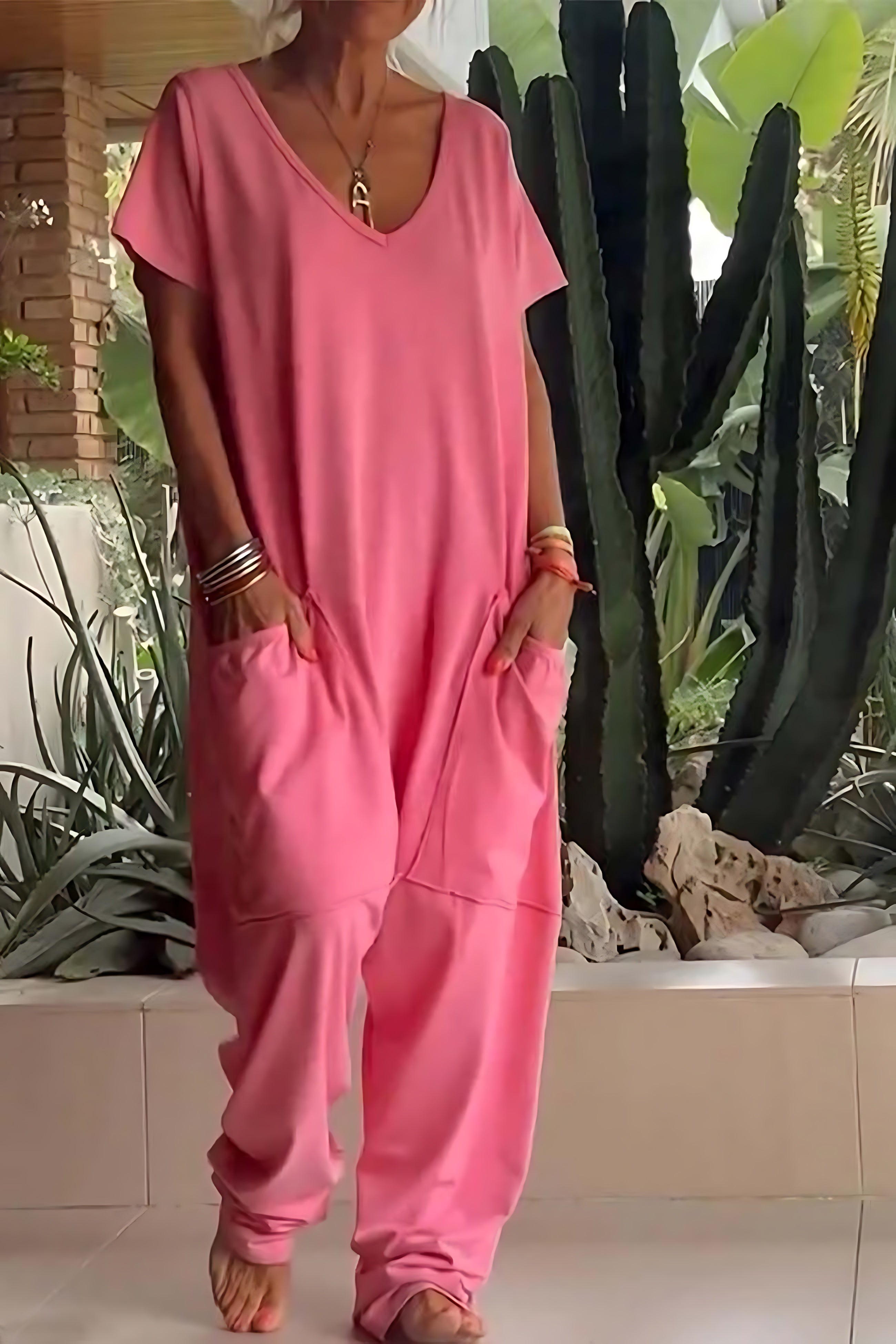 Ruby – V Neck Short Sleeve Harem Jumpsuit