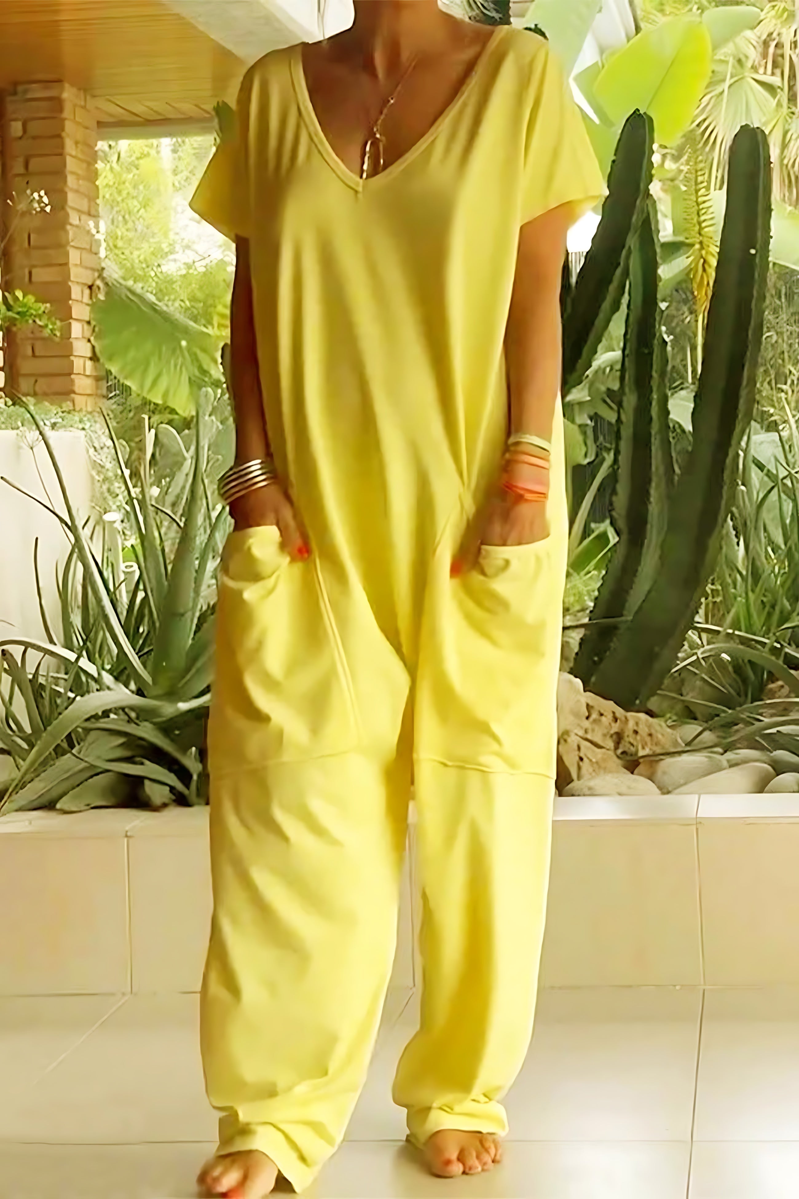 Ruby – V Neck Short Sleeve Harem Jumpsuit