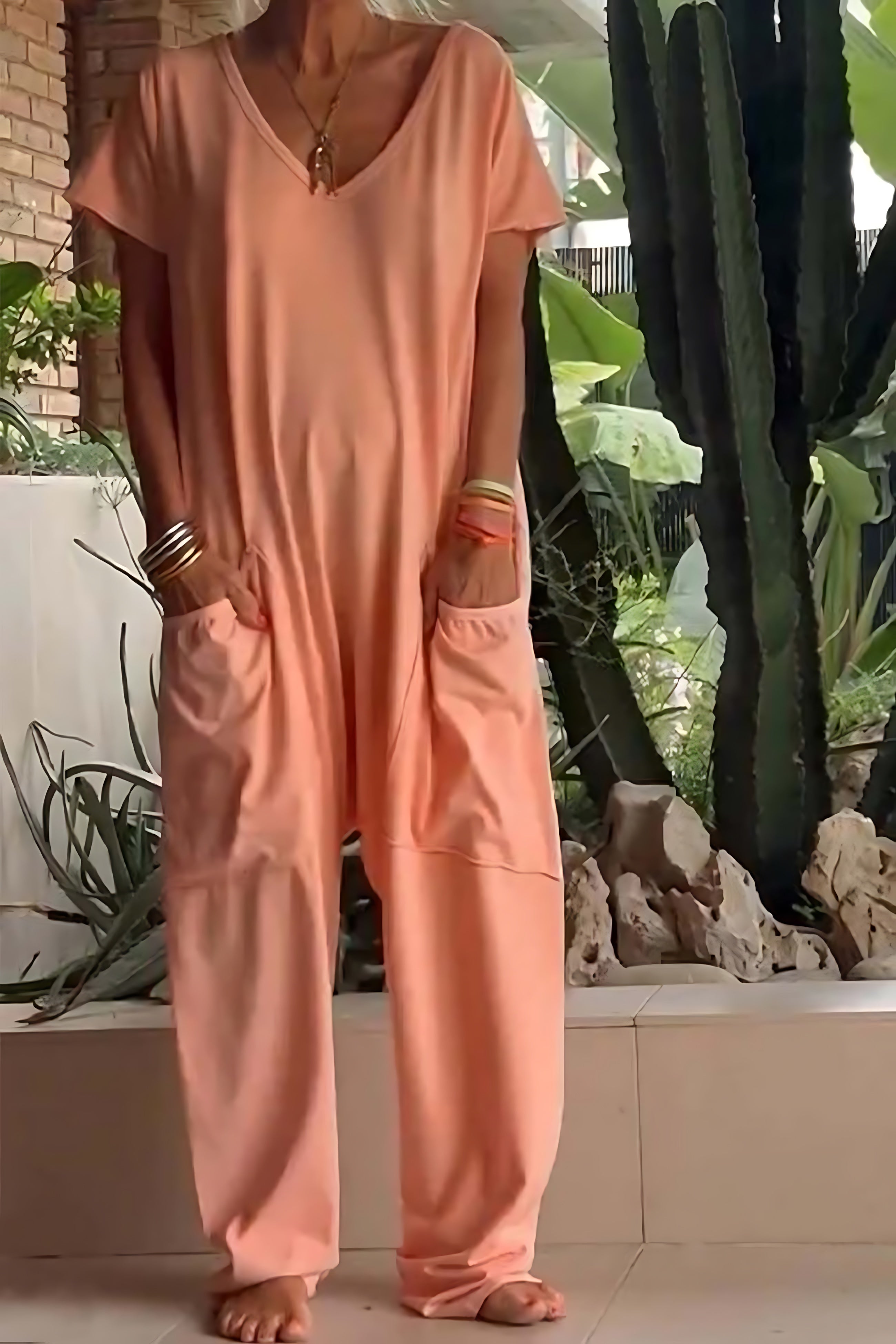 Ruby – V Neck Short Sleeve Harem Jumpsuit