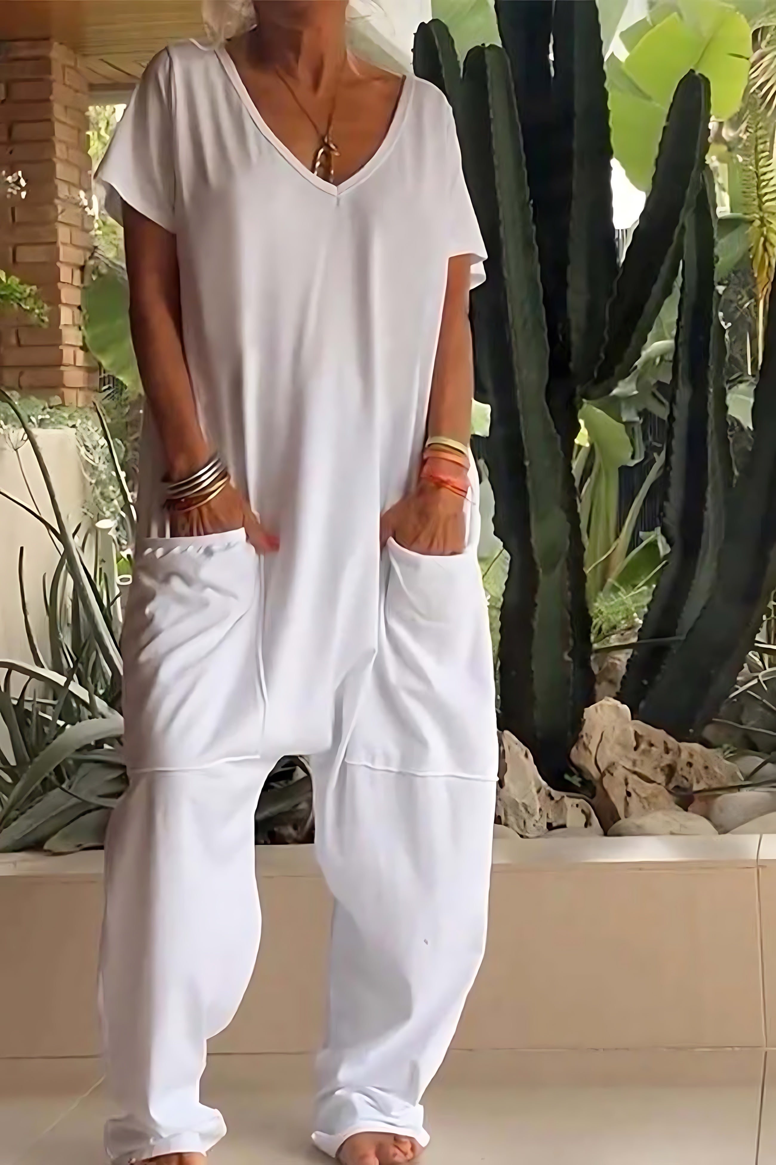 Ruby – V Neck Short Sleeve Harem Jumpsuit