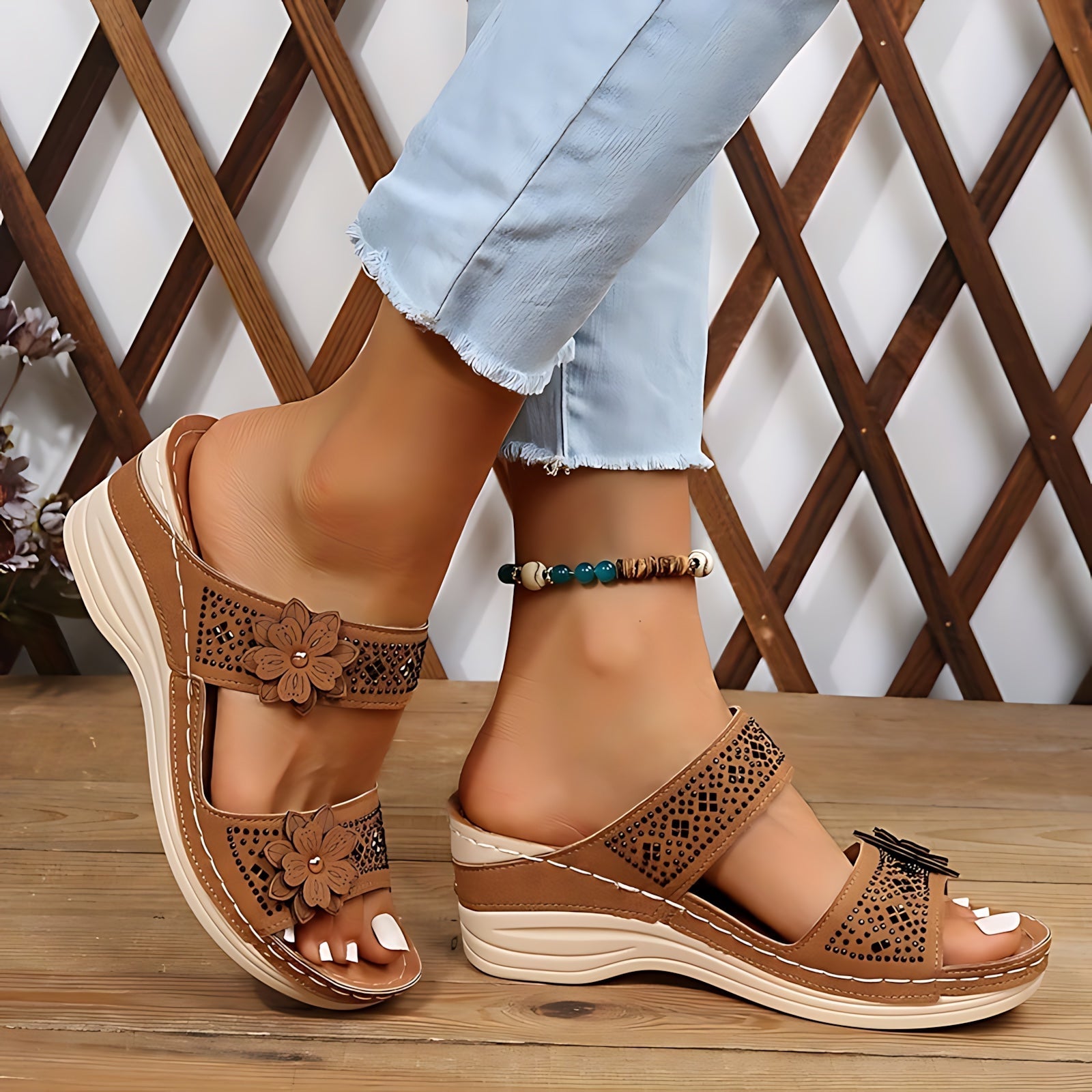 Ruby – Woven Wedge Slide Sandals