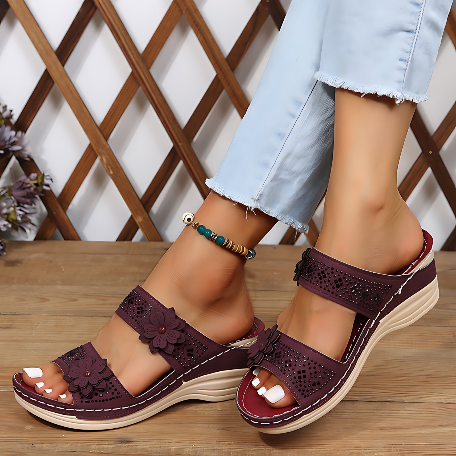 Ruby – Woven Wedge Slide Sandals