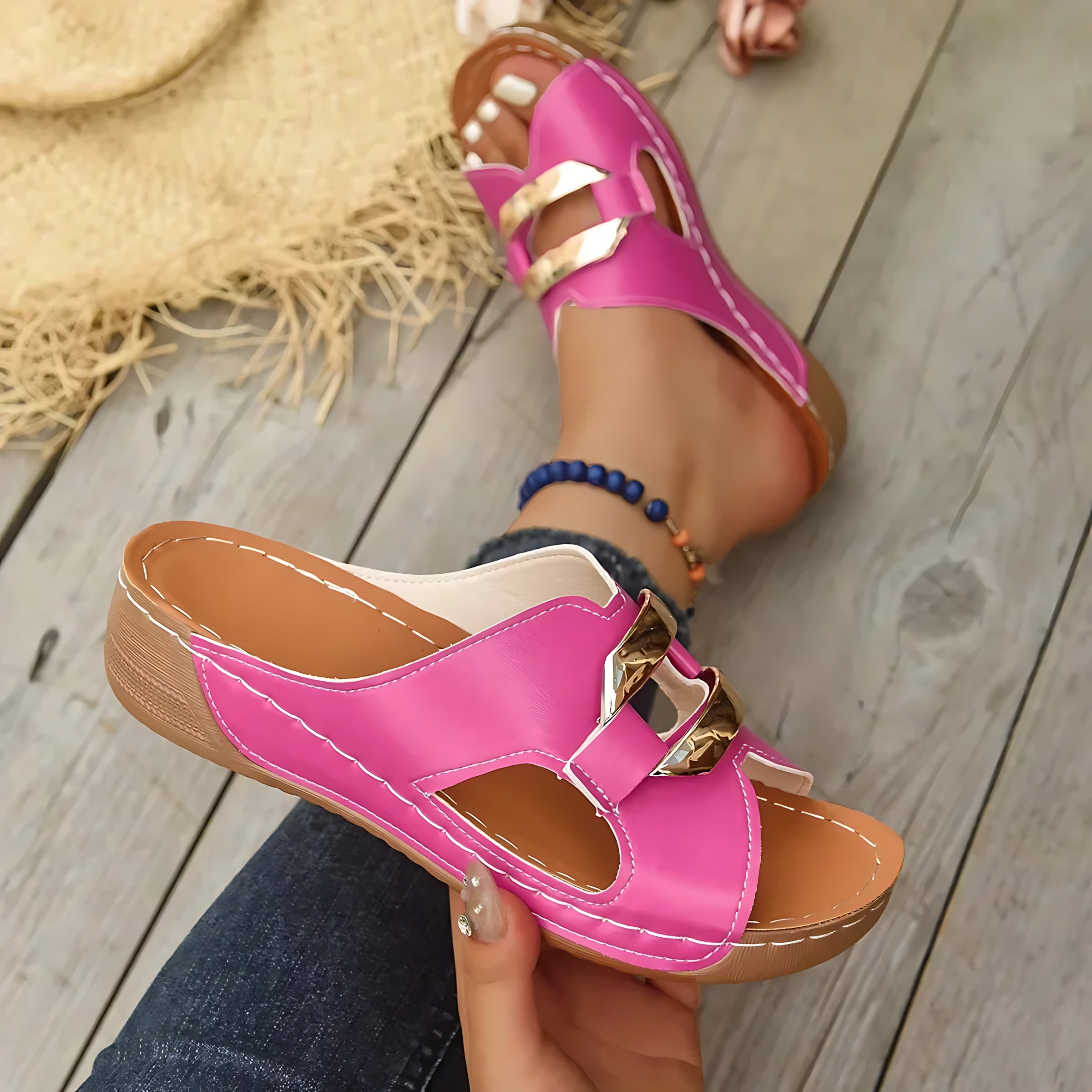 Sabrina – Open Toe Low Wedge Slide Sandals