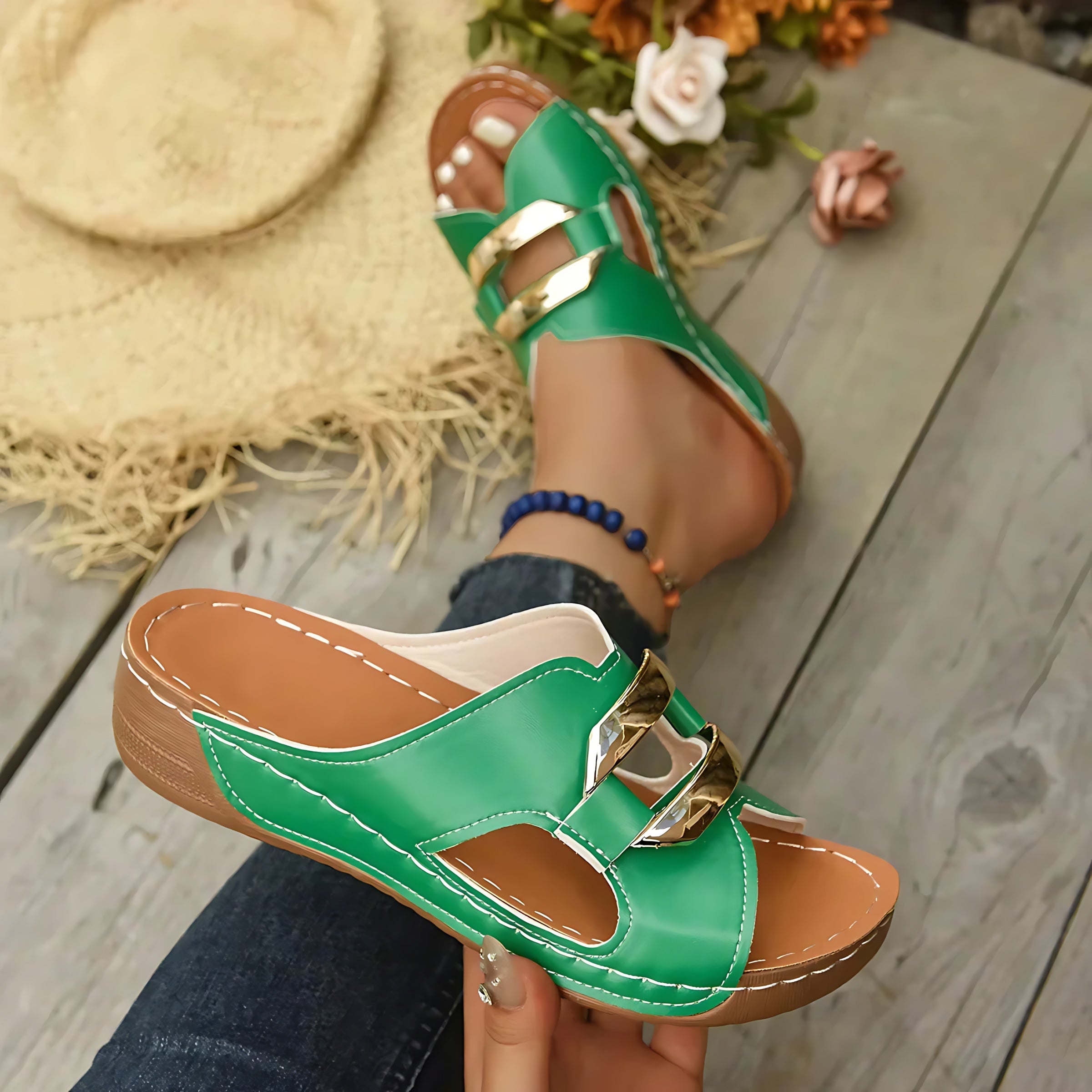 Sabrina – Open Toe Low Wedge Slide Sandals