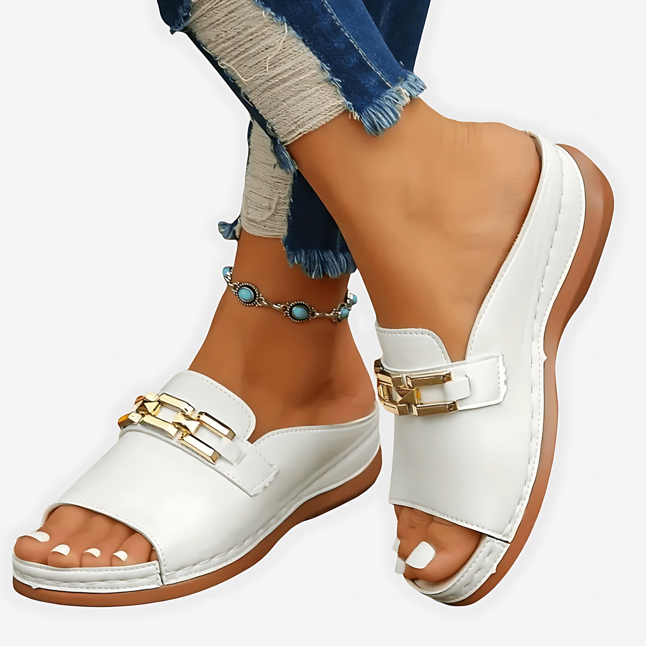 Sadie – Chain Slide Low Wedge Sandals