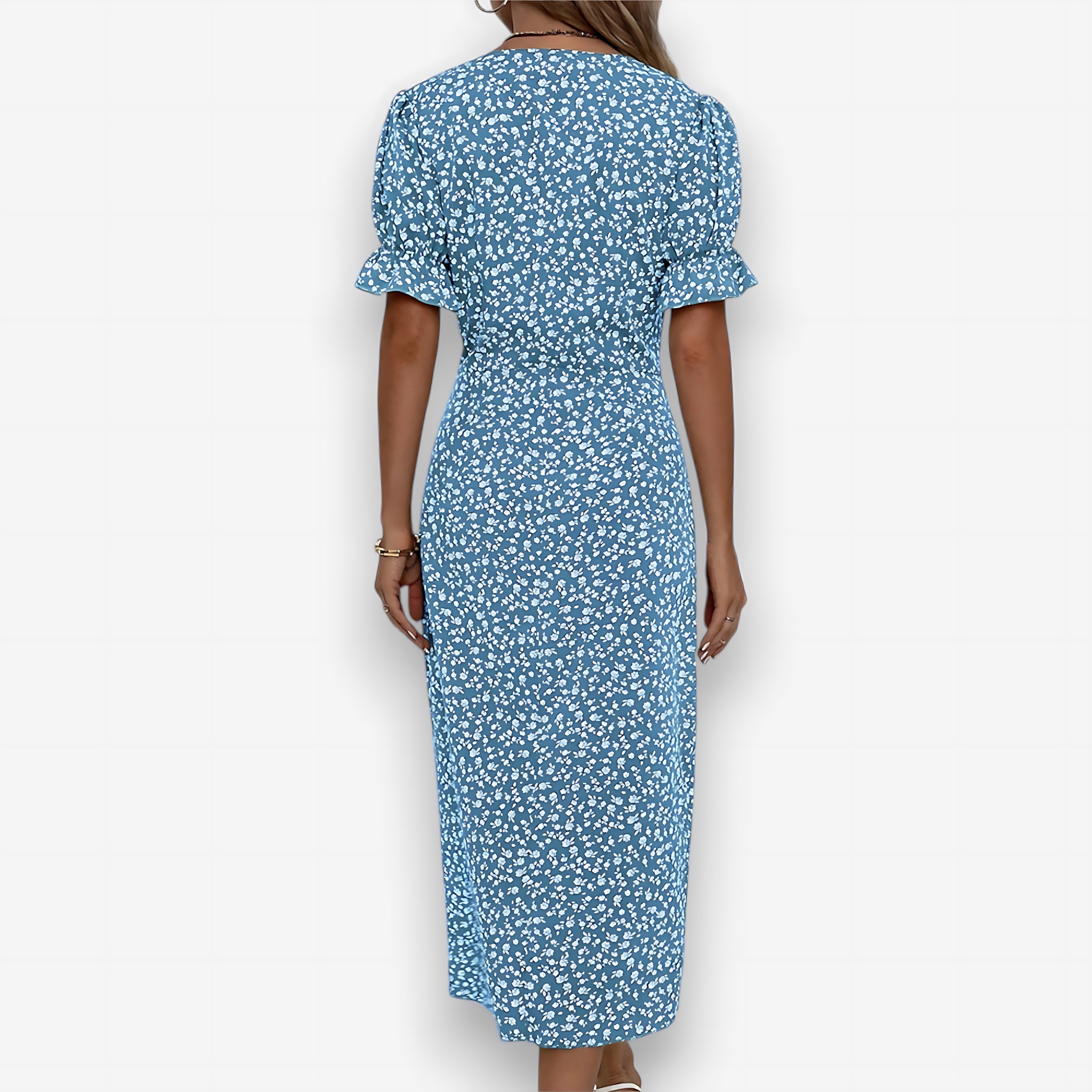 Sadie – Ditsy Floral Puff Sleeve Wrap Midi Dress