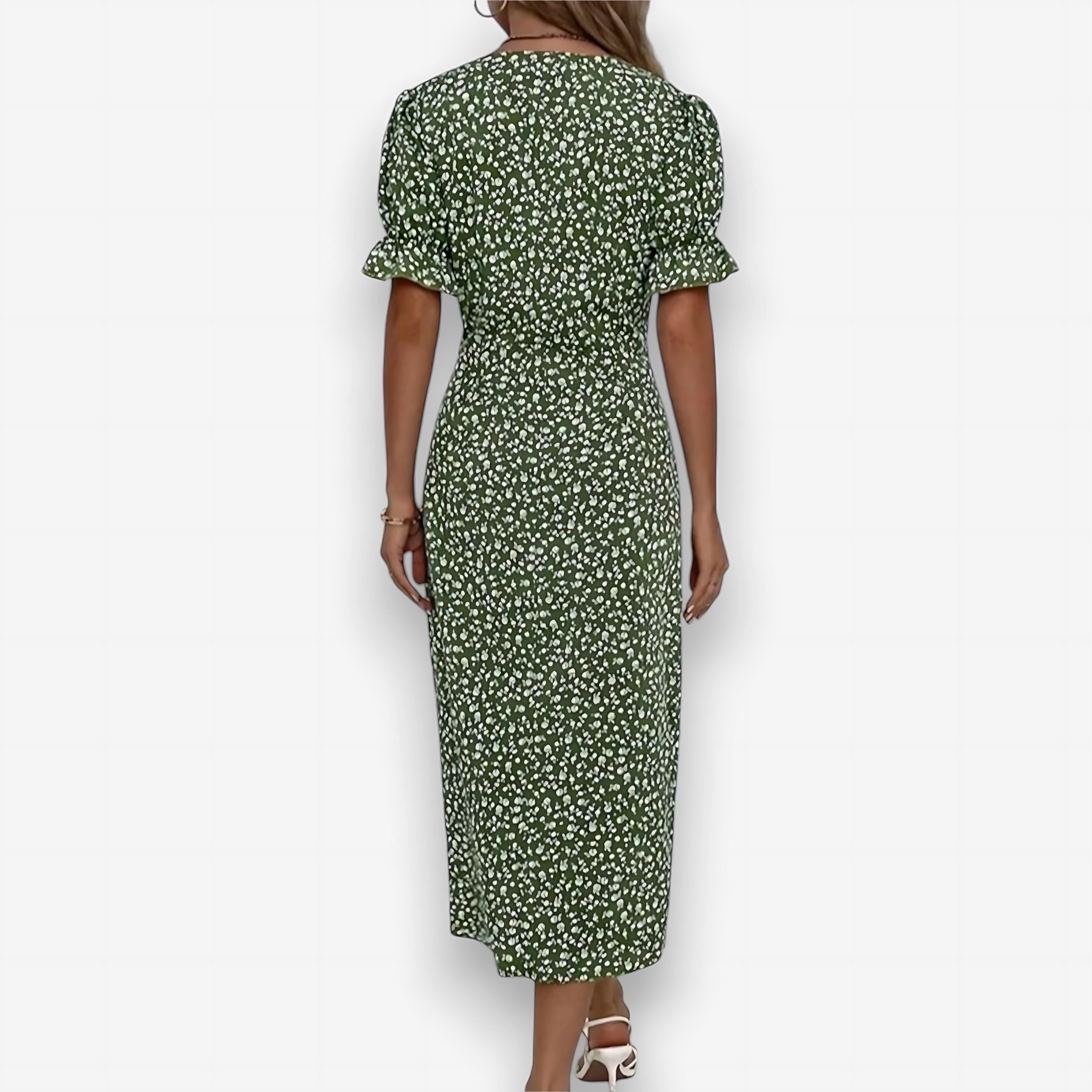 Sadie – Ditsy Floral Puff Sleeve Wrap Midi Dress