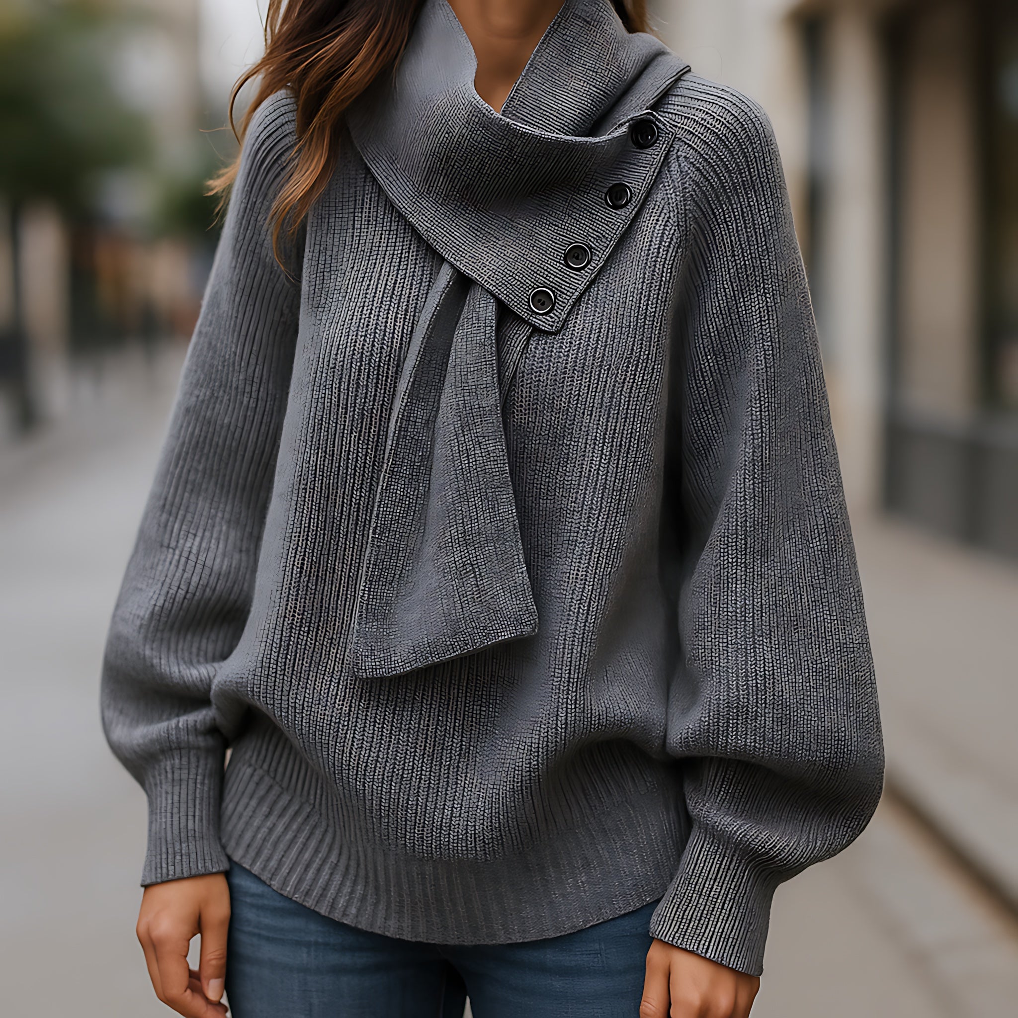 Sadie – Scarf Neck Knit Sweater