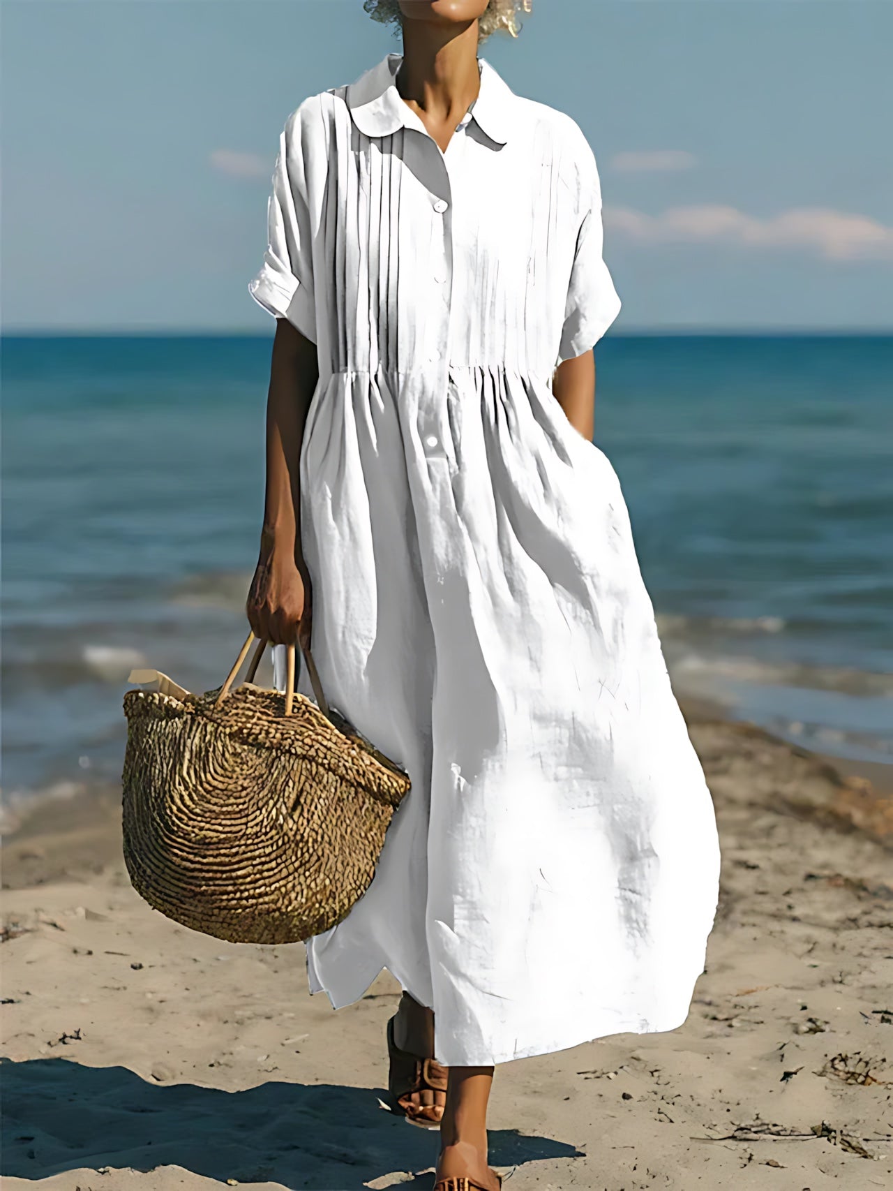Sara – Collared Short Sleeve Midi Shirt Dress