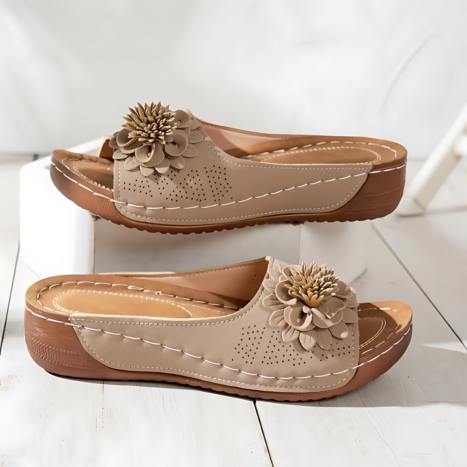Sara – Floral Wedge Slide Sandals