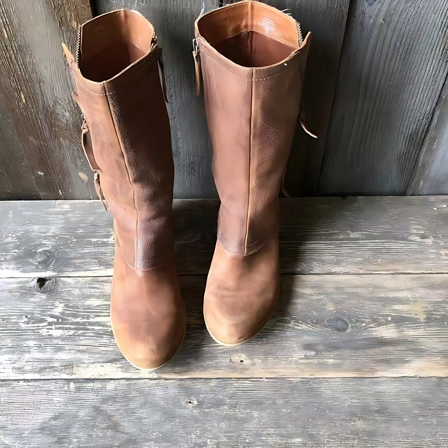 Sarah – Distressed Leather Mid Calf Boots