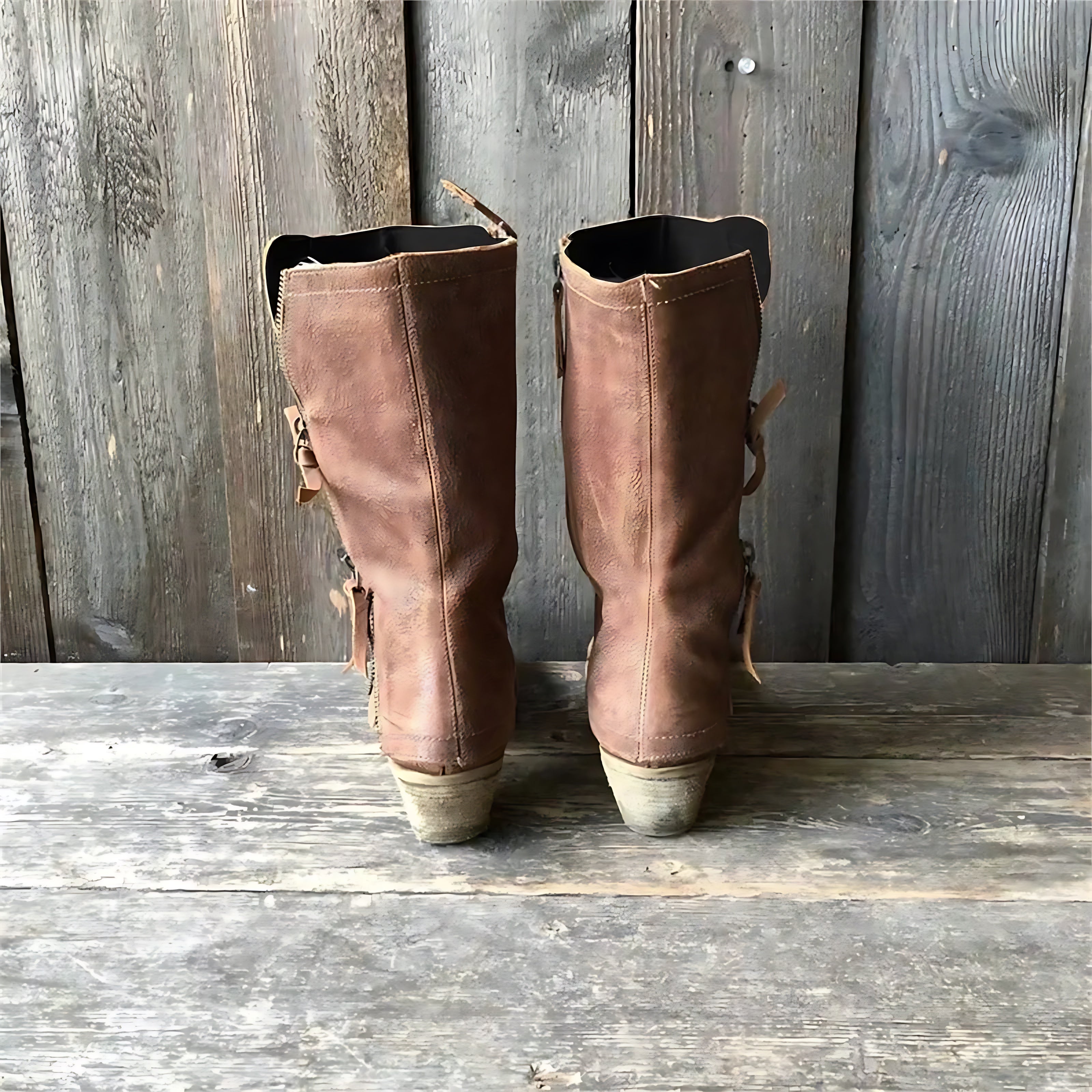 Sarah – Distressed Leather Mid Calf Boots