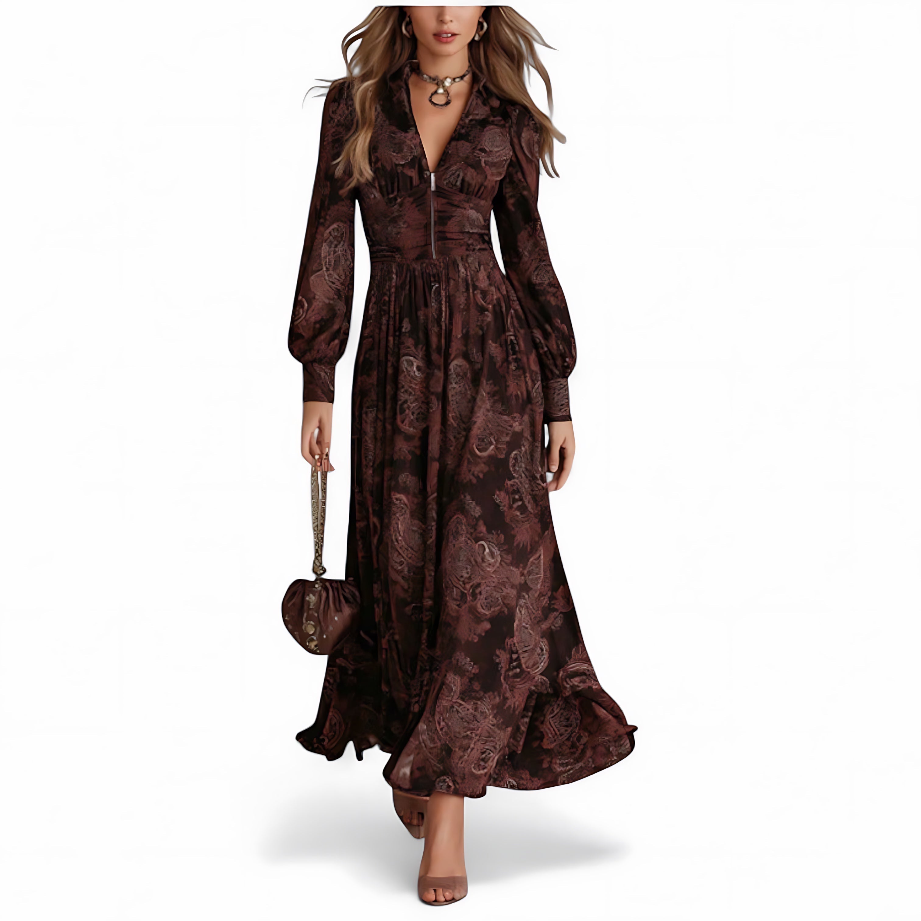 Savannah – Boho Print Long Sleeve Maxi Dress