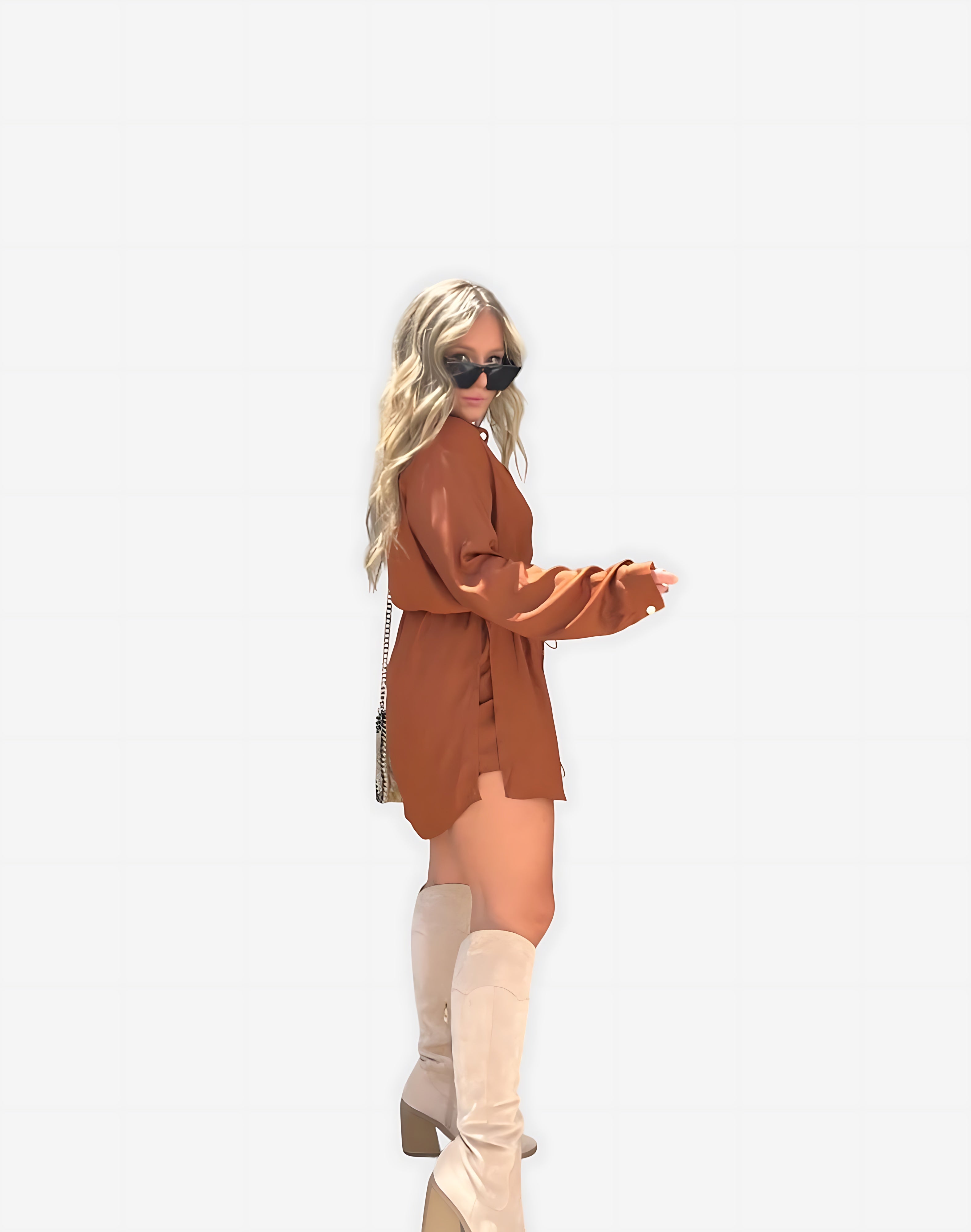 Savannah – Cinched Waist Long Sleeve Mini Shirt Dress