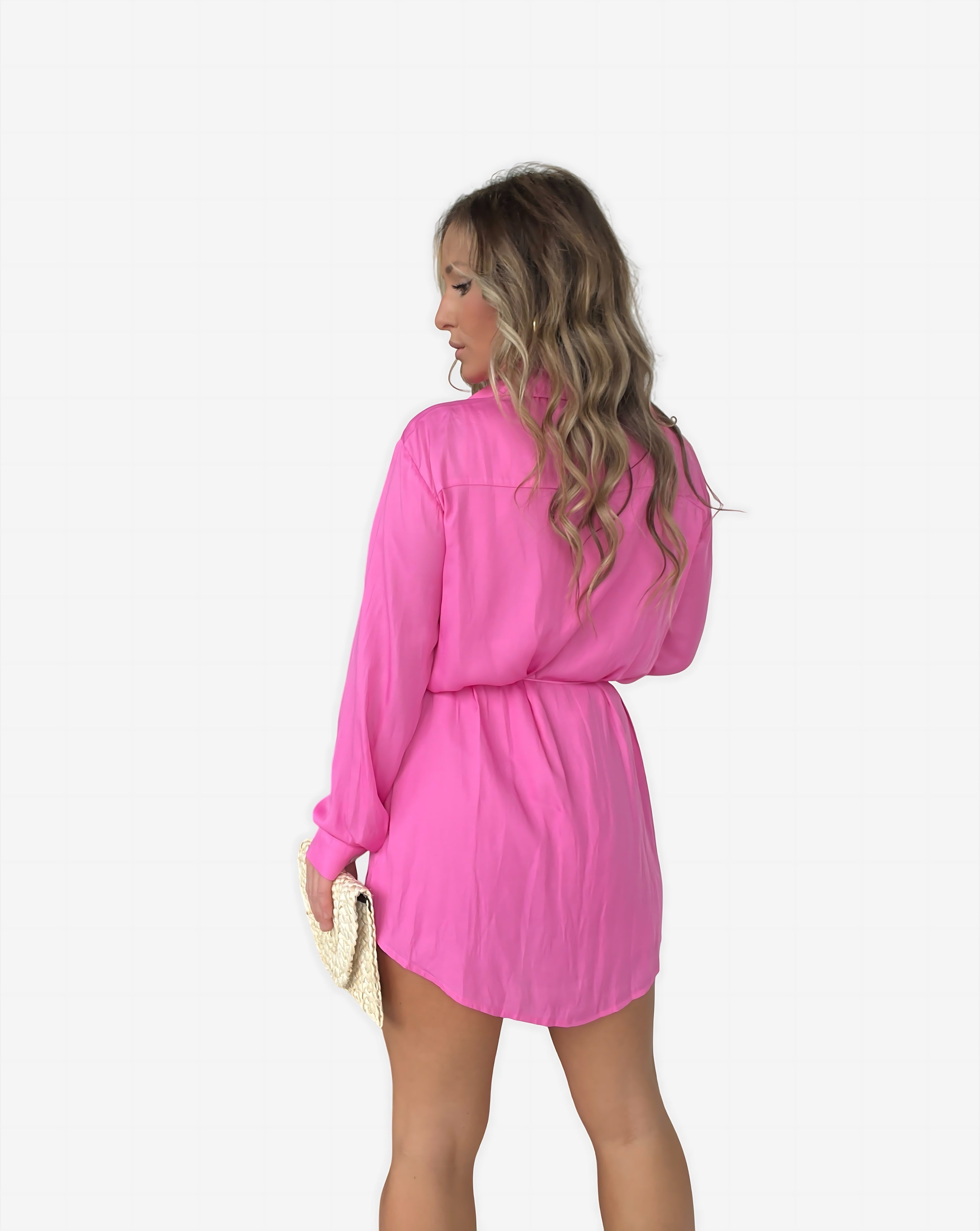 Savannah – Cinched Waist Long Sleeve Mini Shirt Dress