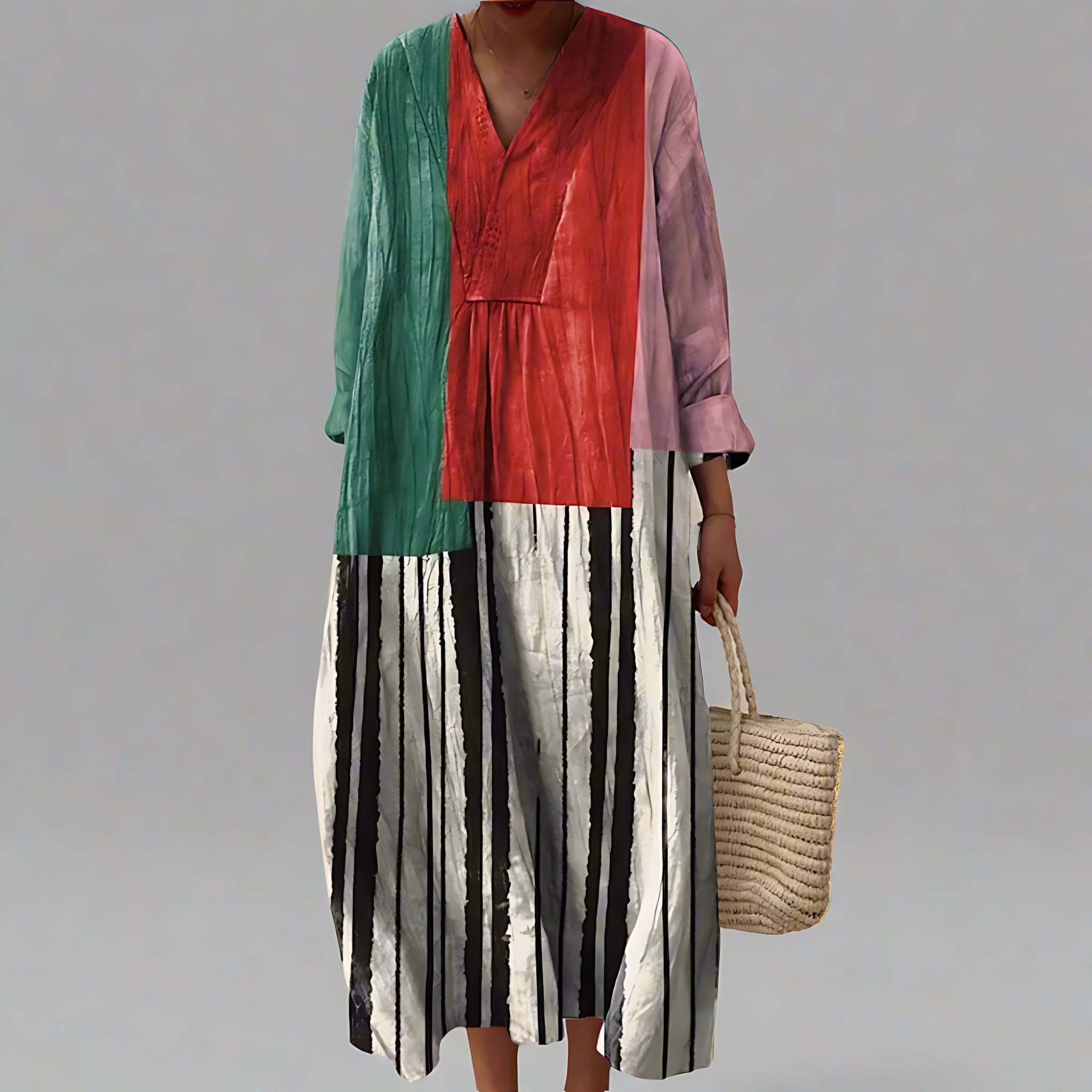 Savannah – Colorblock Striped V Neck Maxi Dress