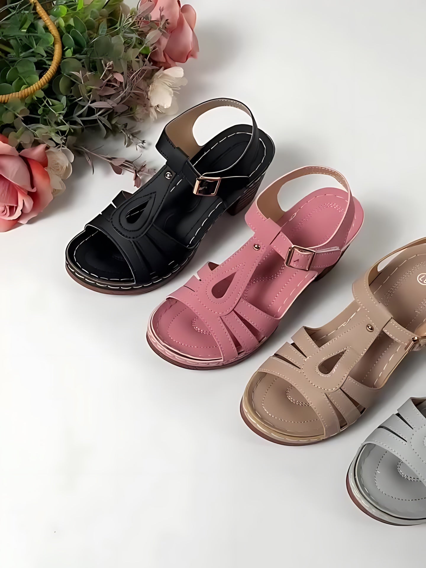Savannah – Cutout T Strap Low Wedge Sandals