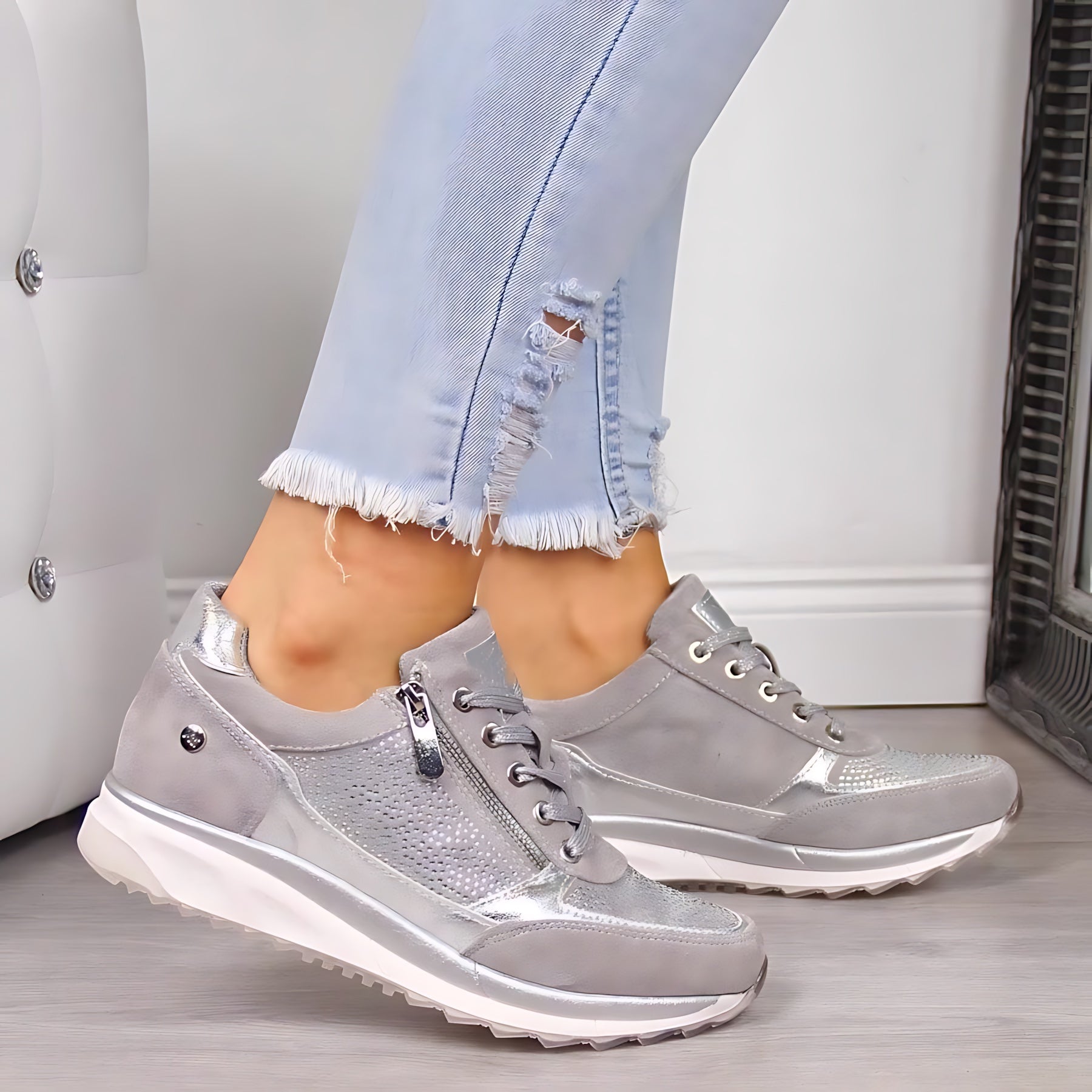 Savannah – Metallic Lace Up Wedge Sneakers