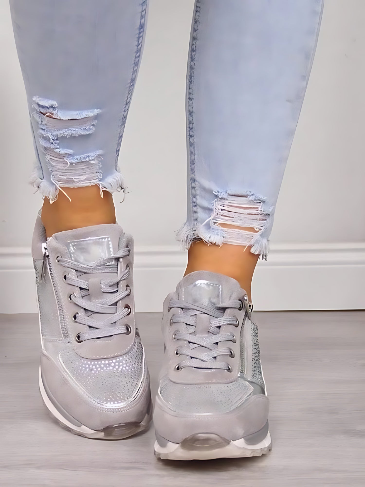 Savannah – Metallic Lace Up Wedge Sneakers