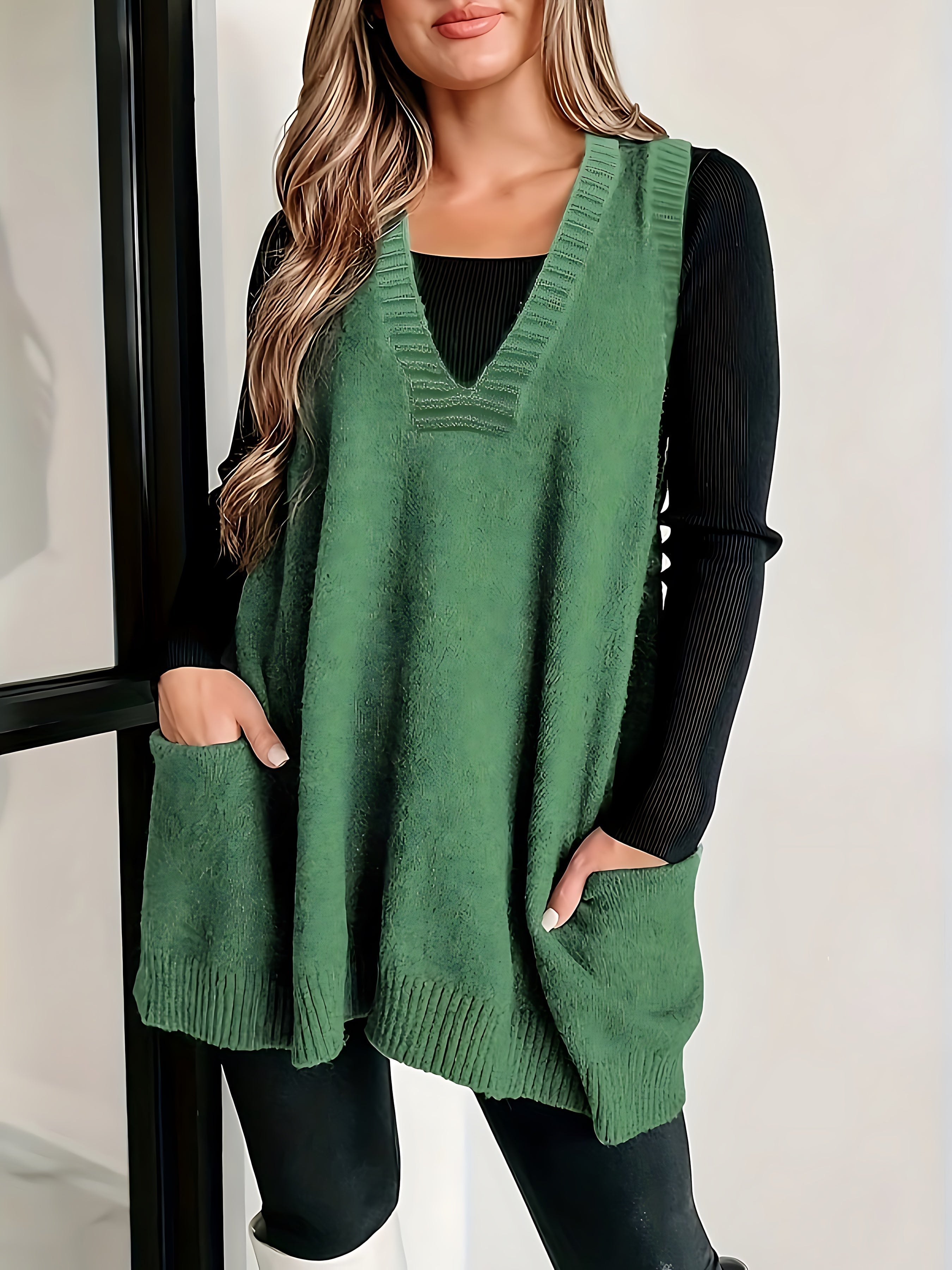 Savannah – Oversized V Neck Knit Vest