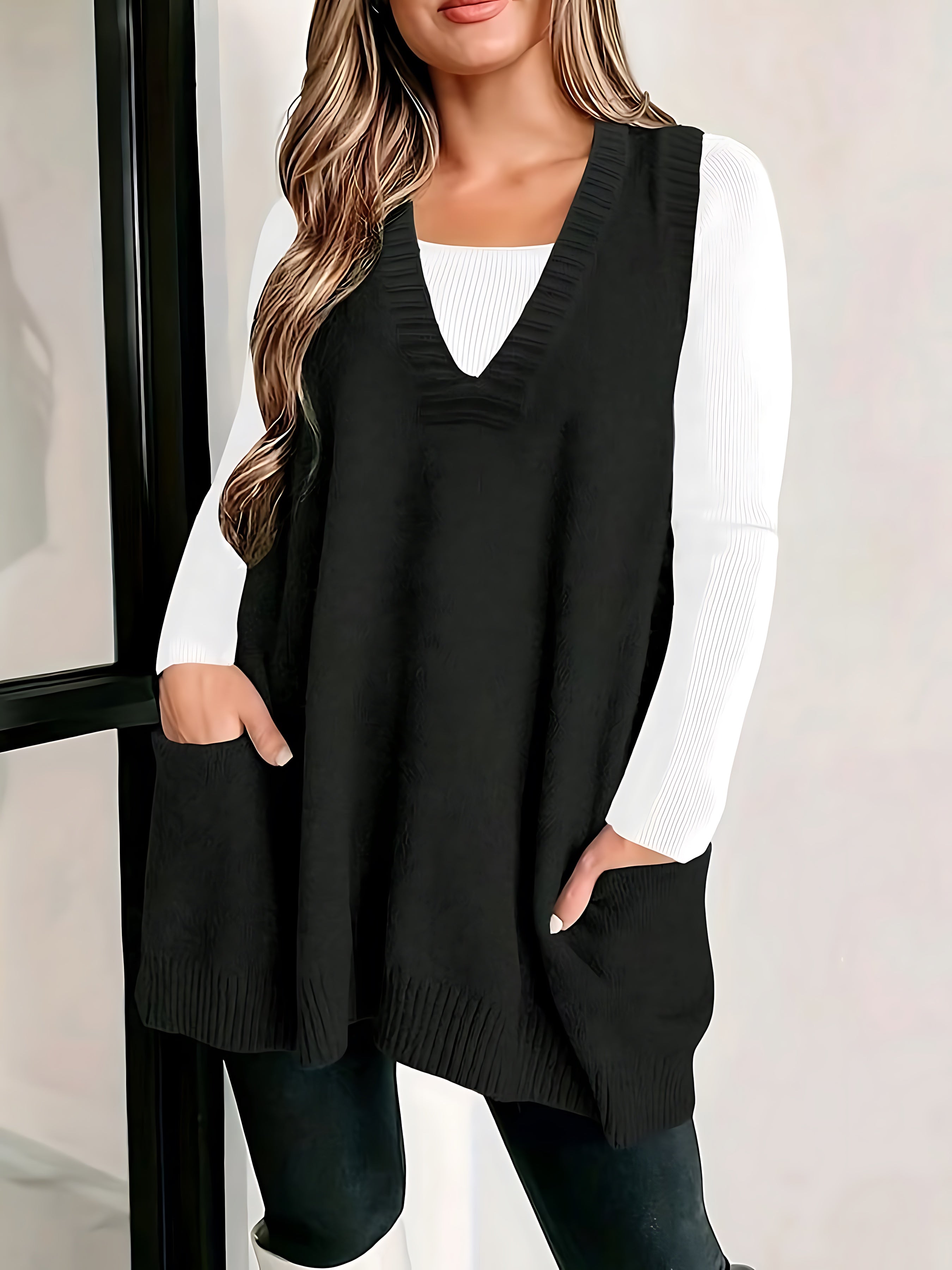 Savannah – Oversized V Neck Knit Vest