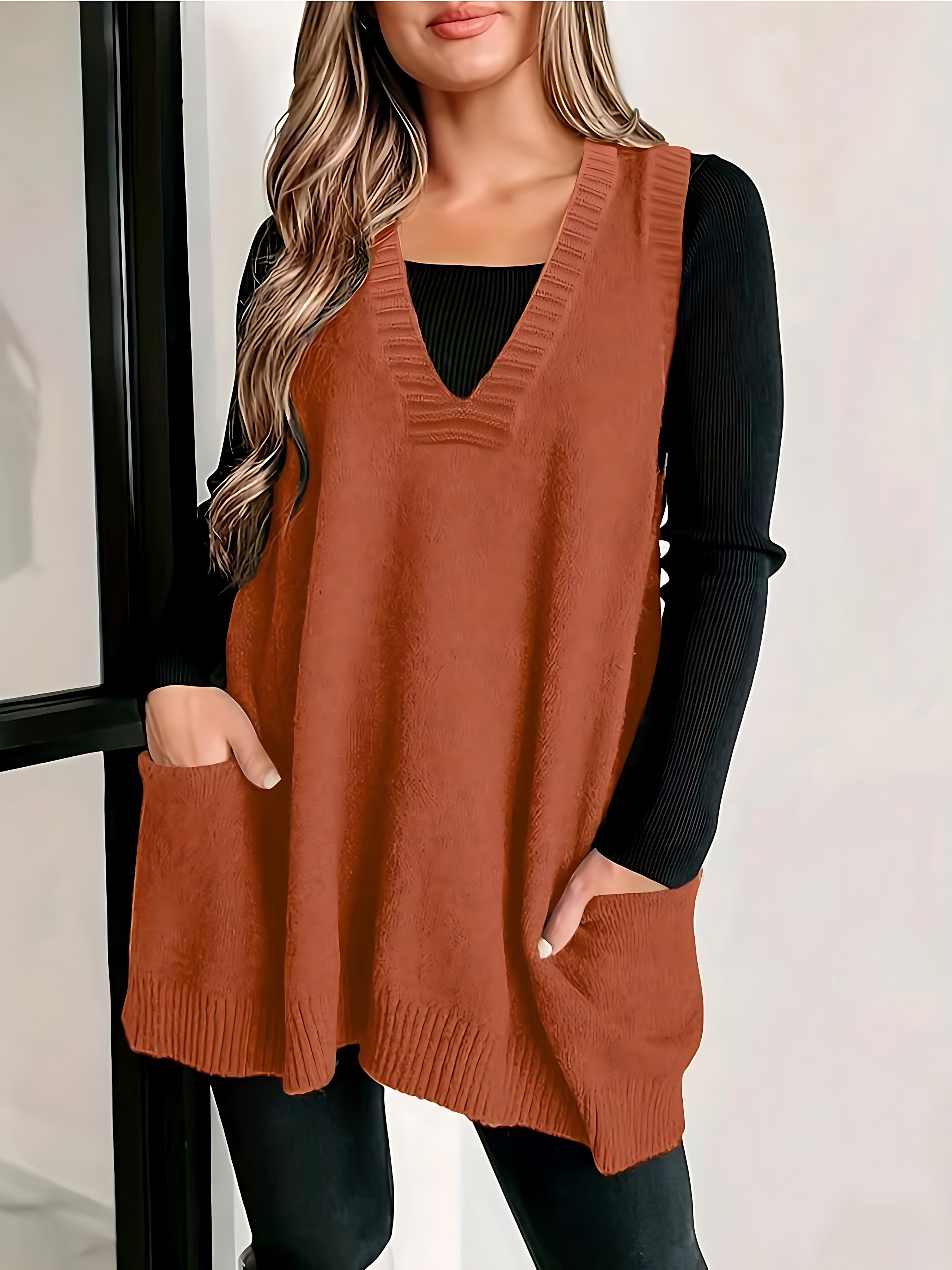 Savannah – Oversized V Neck Knit Vest