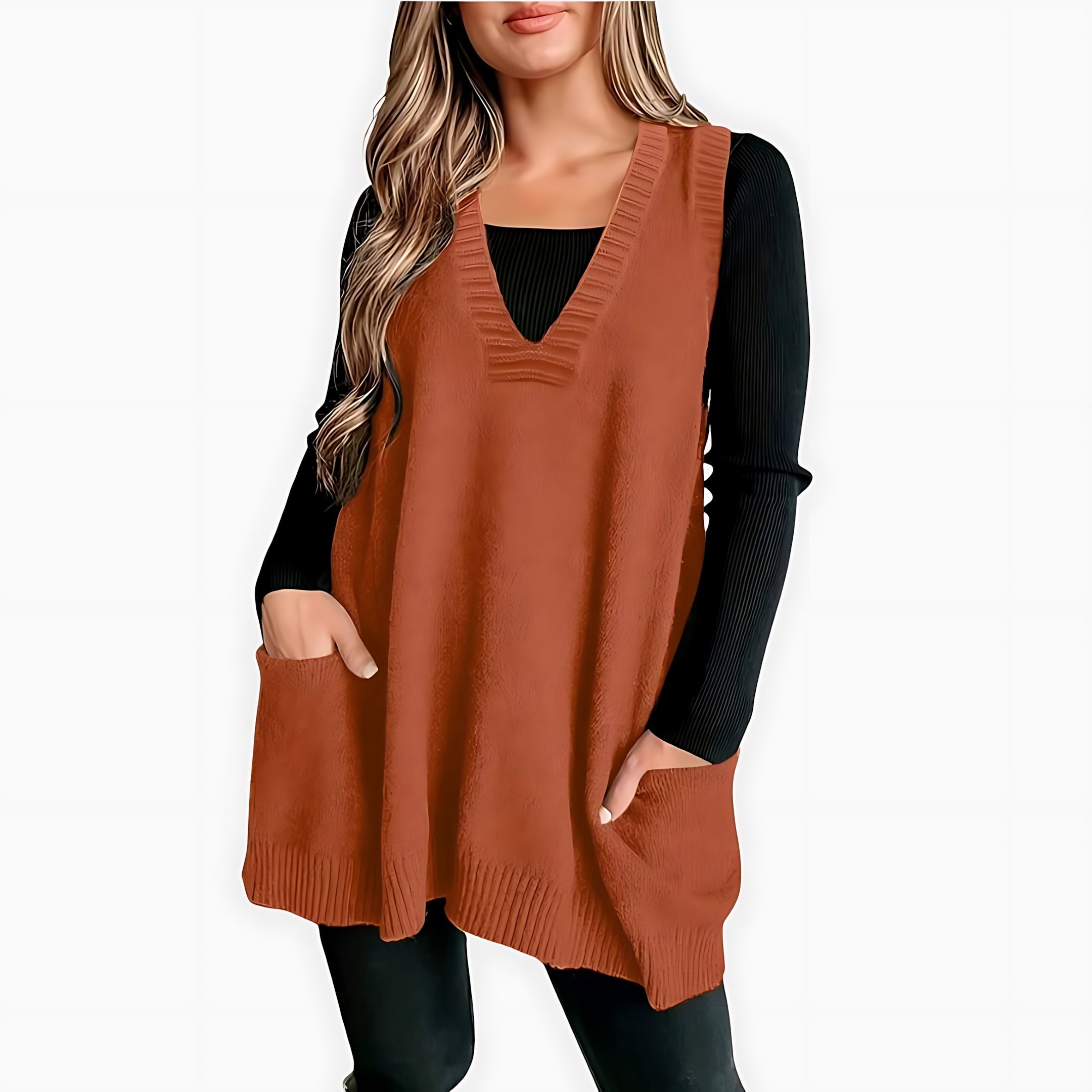 Savannah – Oversized V Neck Knit Vest