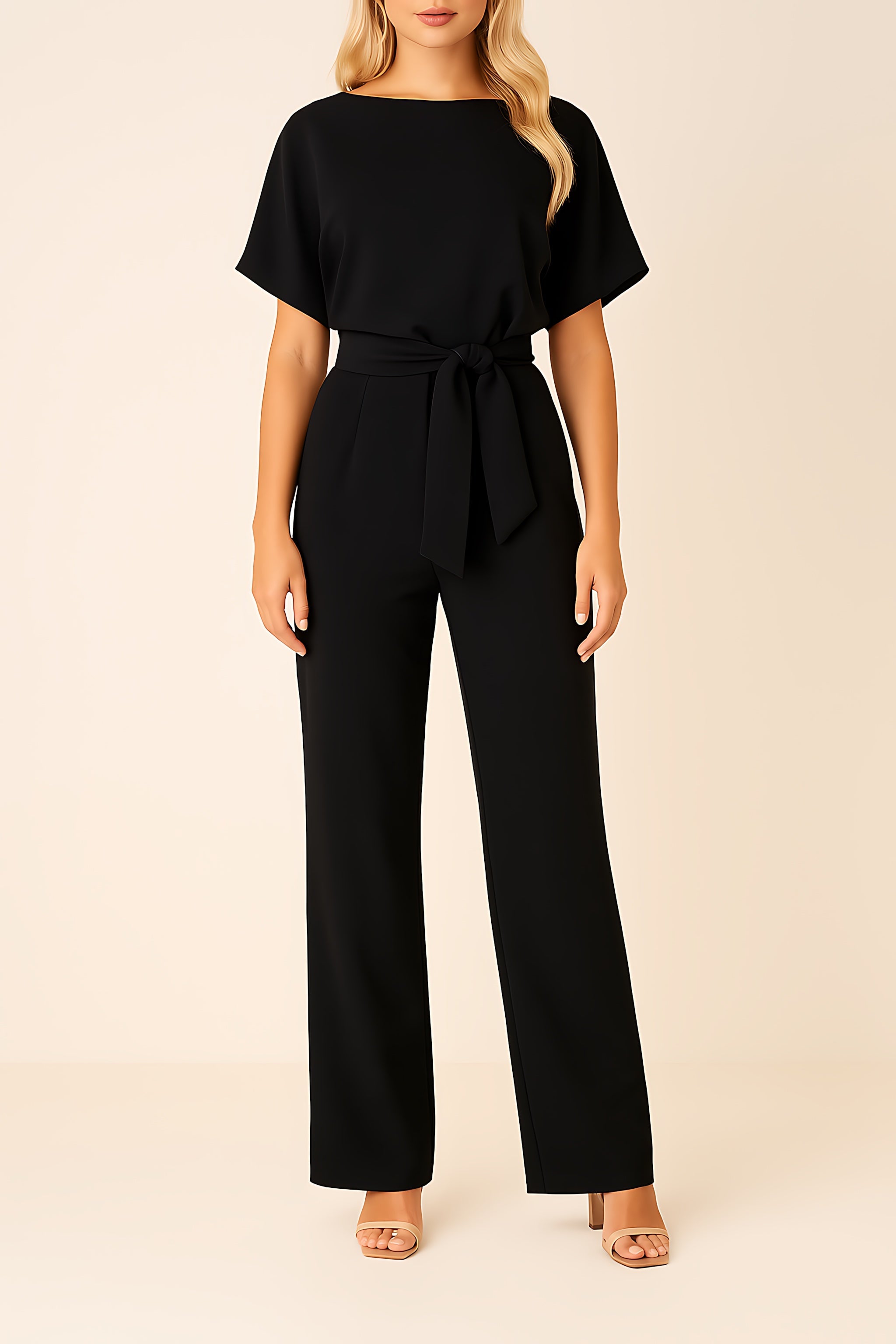 Savannah – Short Sleeve Tie Waist Wide Leg Jumpsuit
