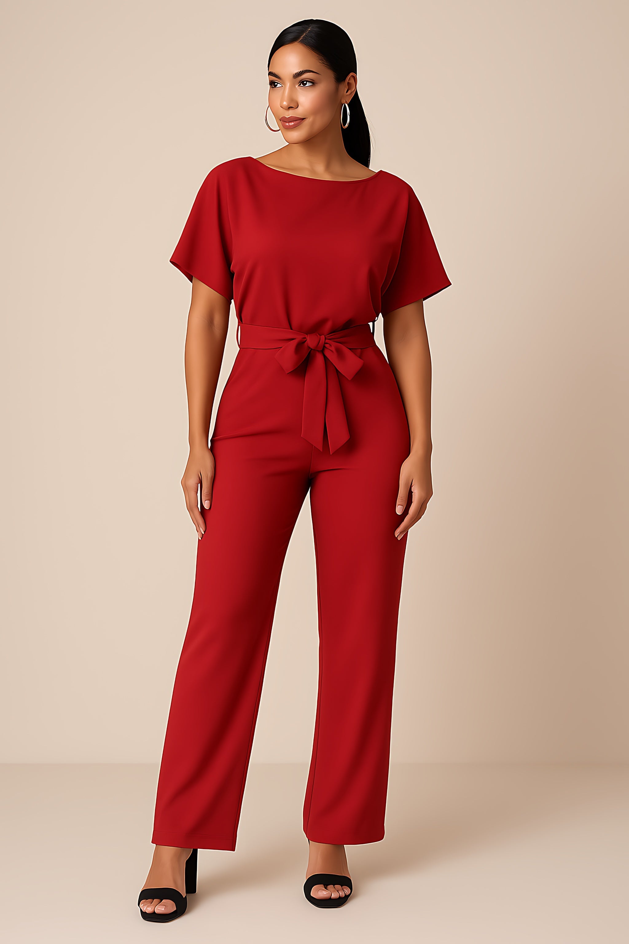 Savannah – Short Sleeve Tie Waist Wide Leg Jumpsuit