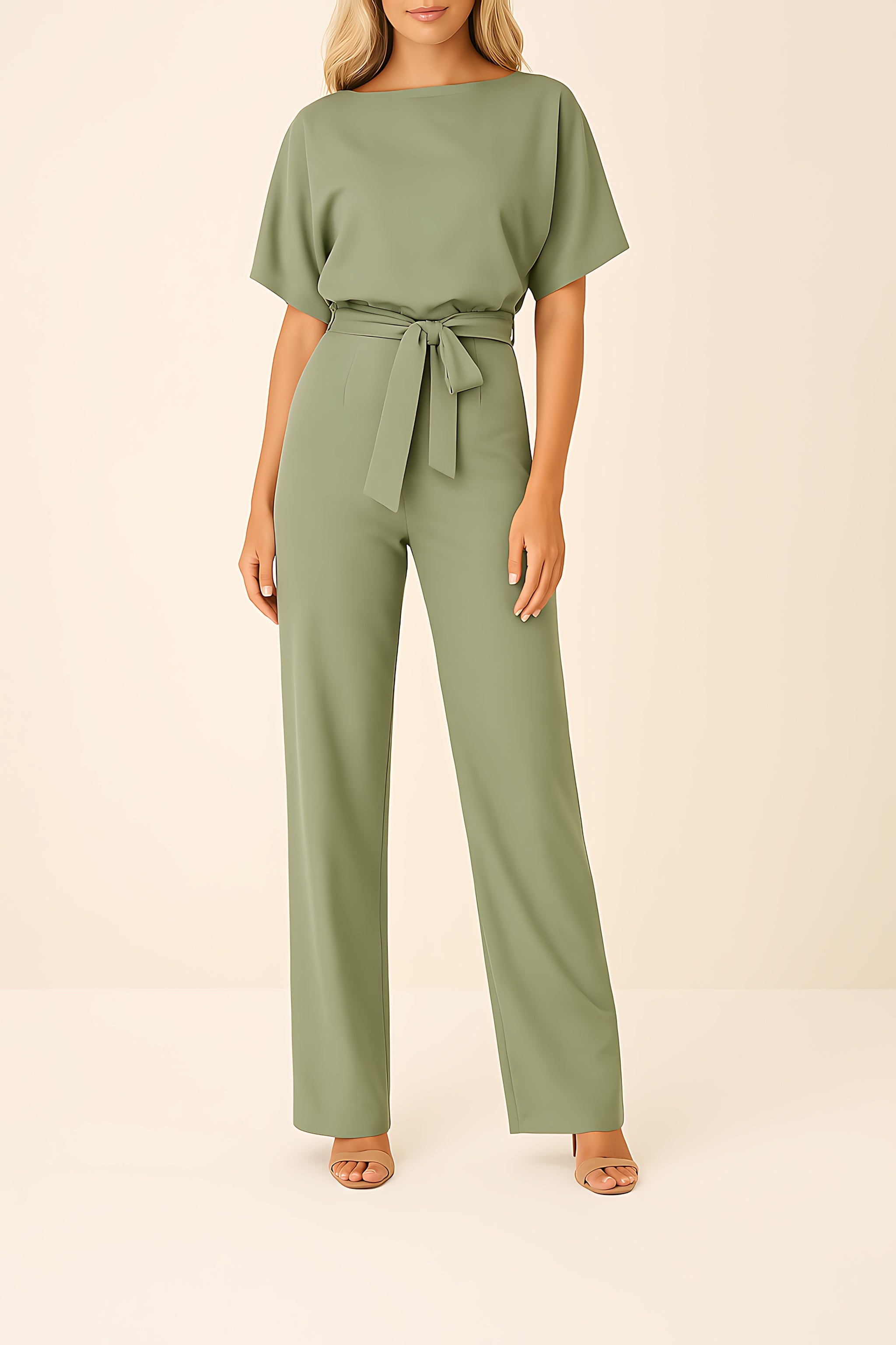 Savannah – Short Sleeve Tie Waist Wide Leg Jumpsuit
