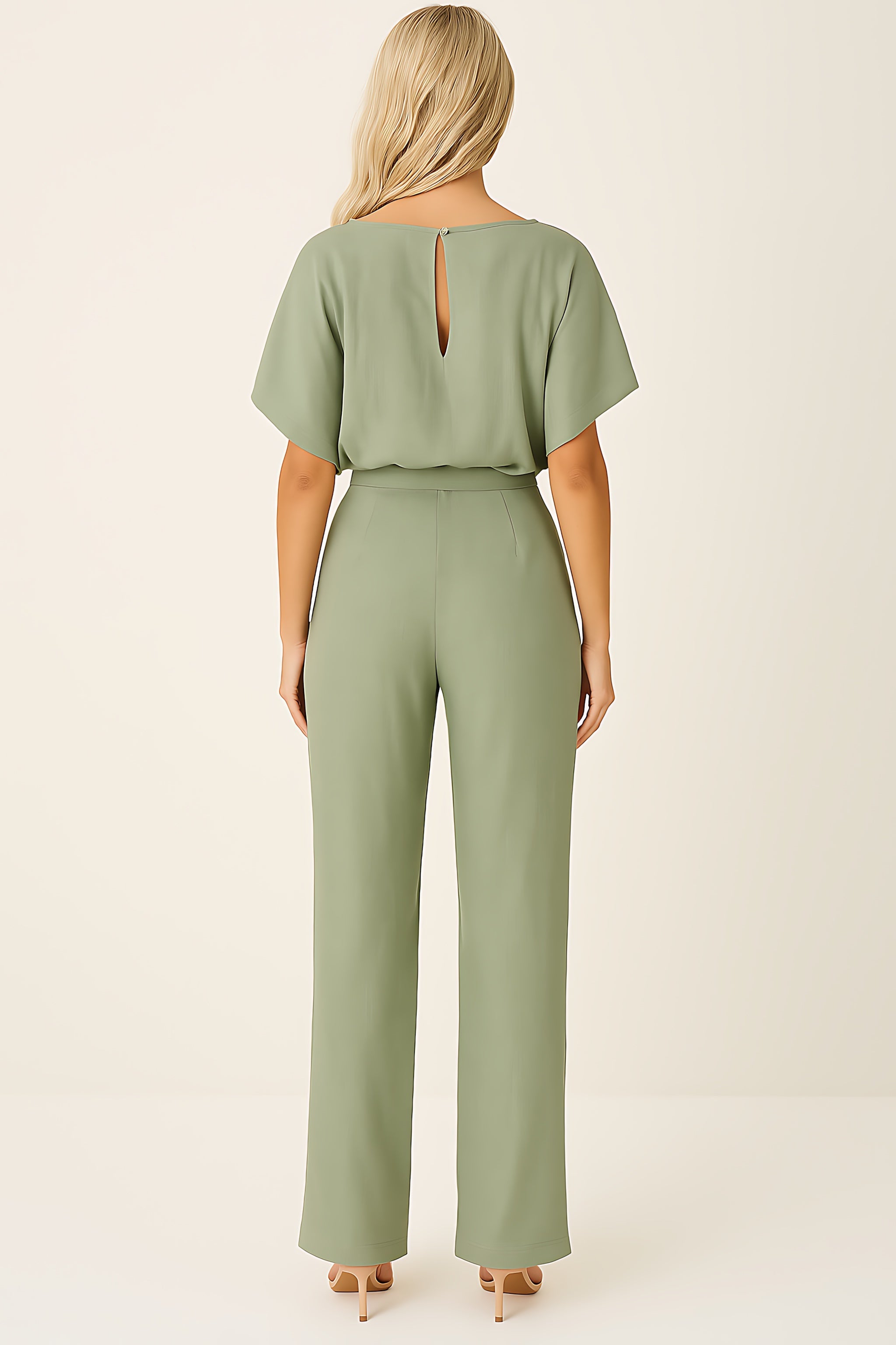 Savannah – Short Sleeve Tie Waist Wide Leg Jumpsuit