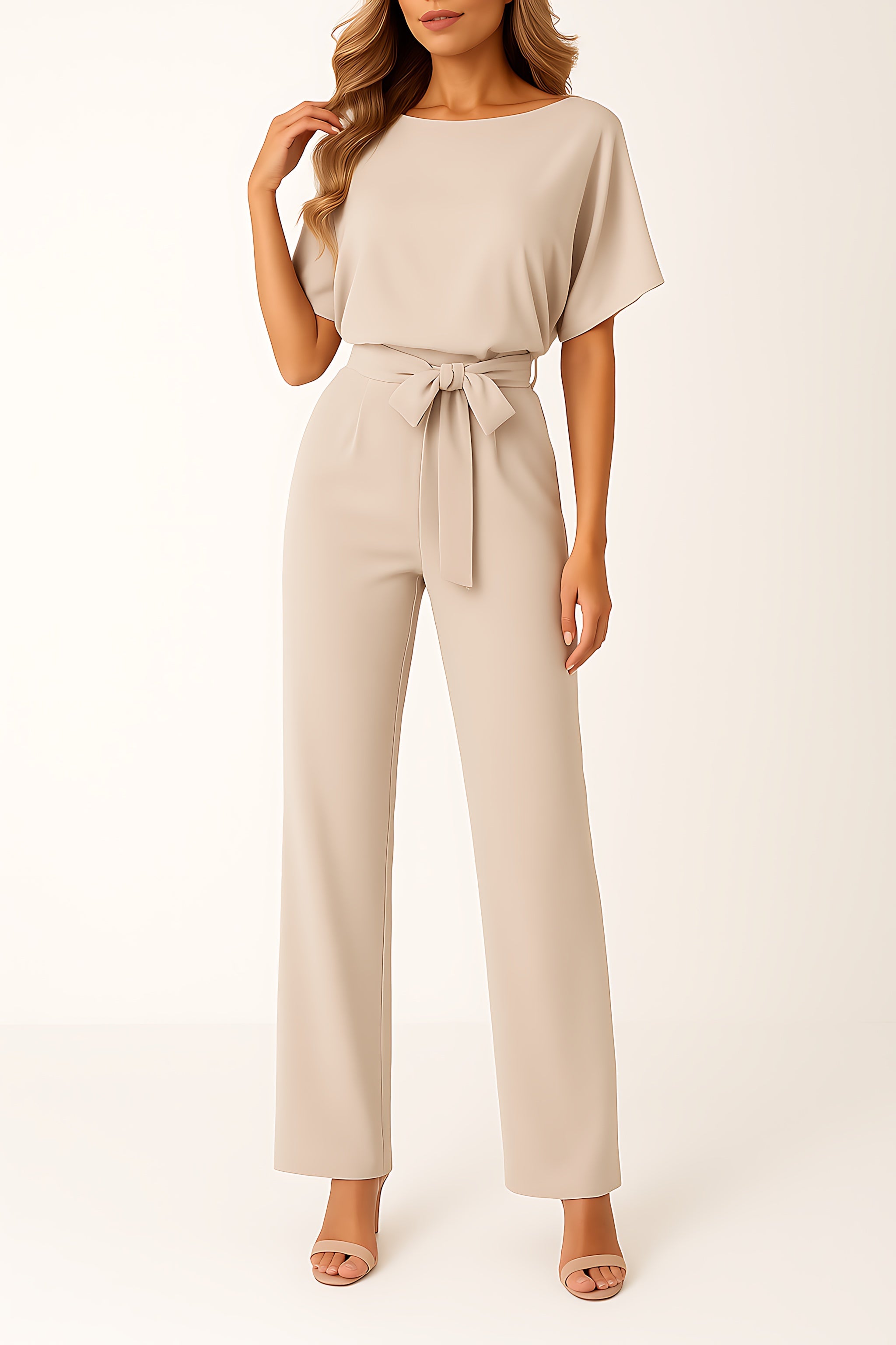 Savannah – Short Sleeve Tie Waist Wide Leg Jumpsuit