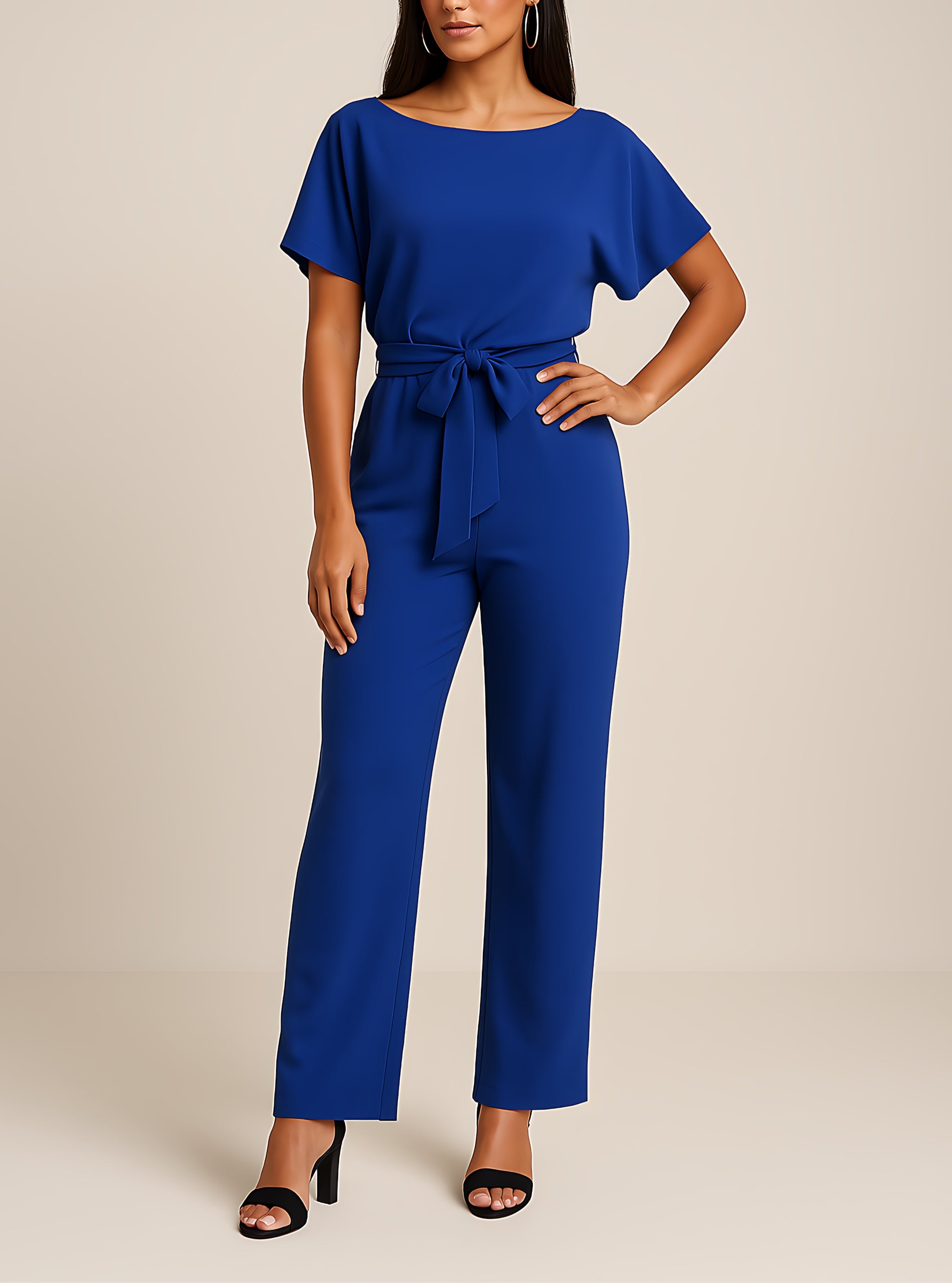 Savannah – Short Sleeve Tie Waist Wide Leg Jumpsuit