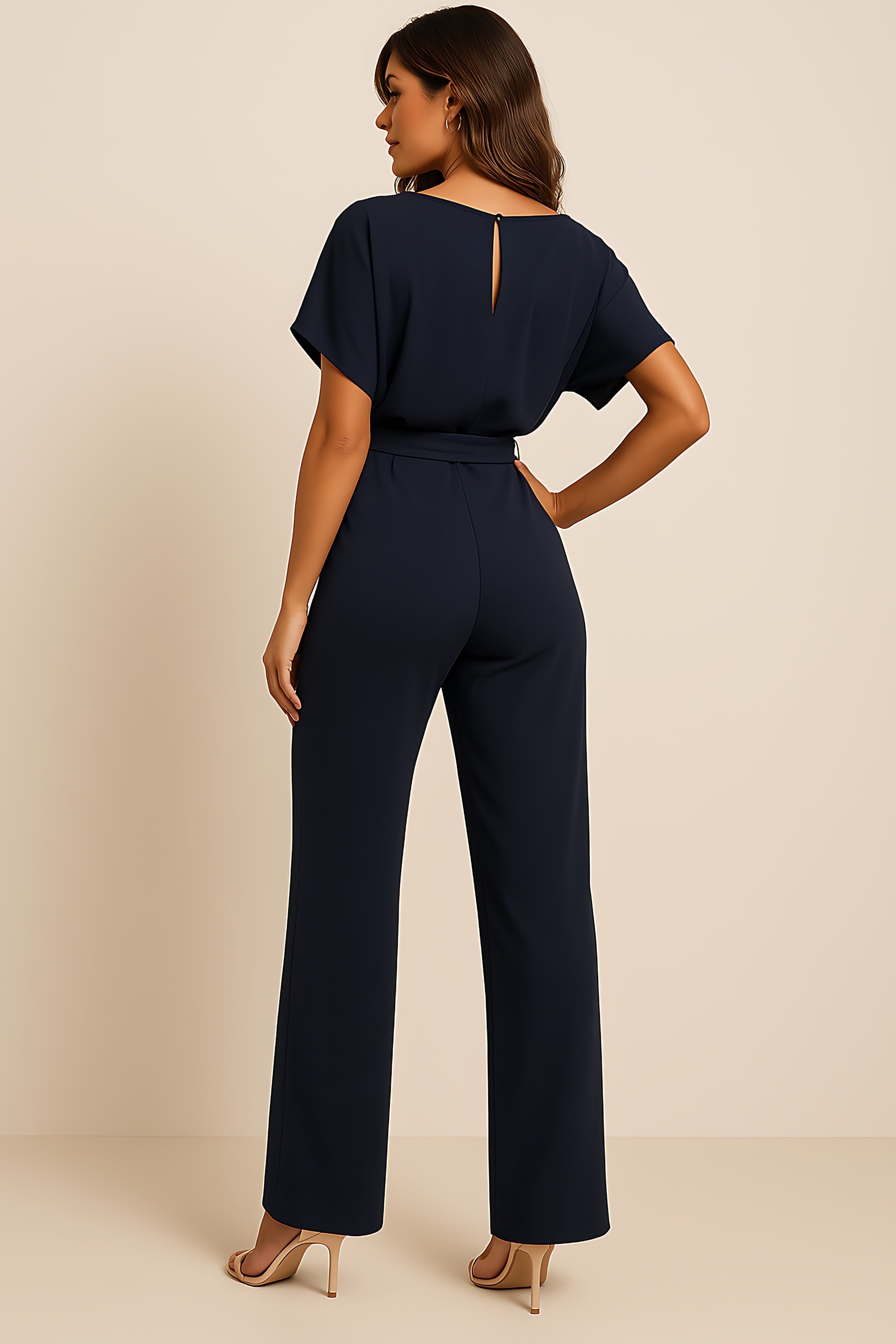 Savannah – Short Sleeve Tie Waist Wide Leg Jumpsuit