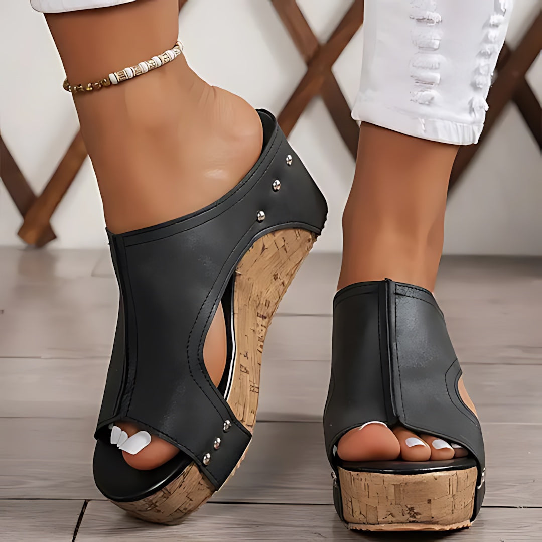 Savannah – Studded Cork Platform Wedge Sandals