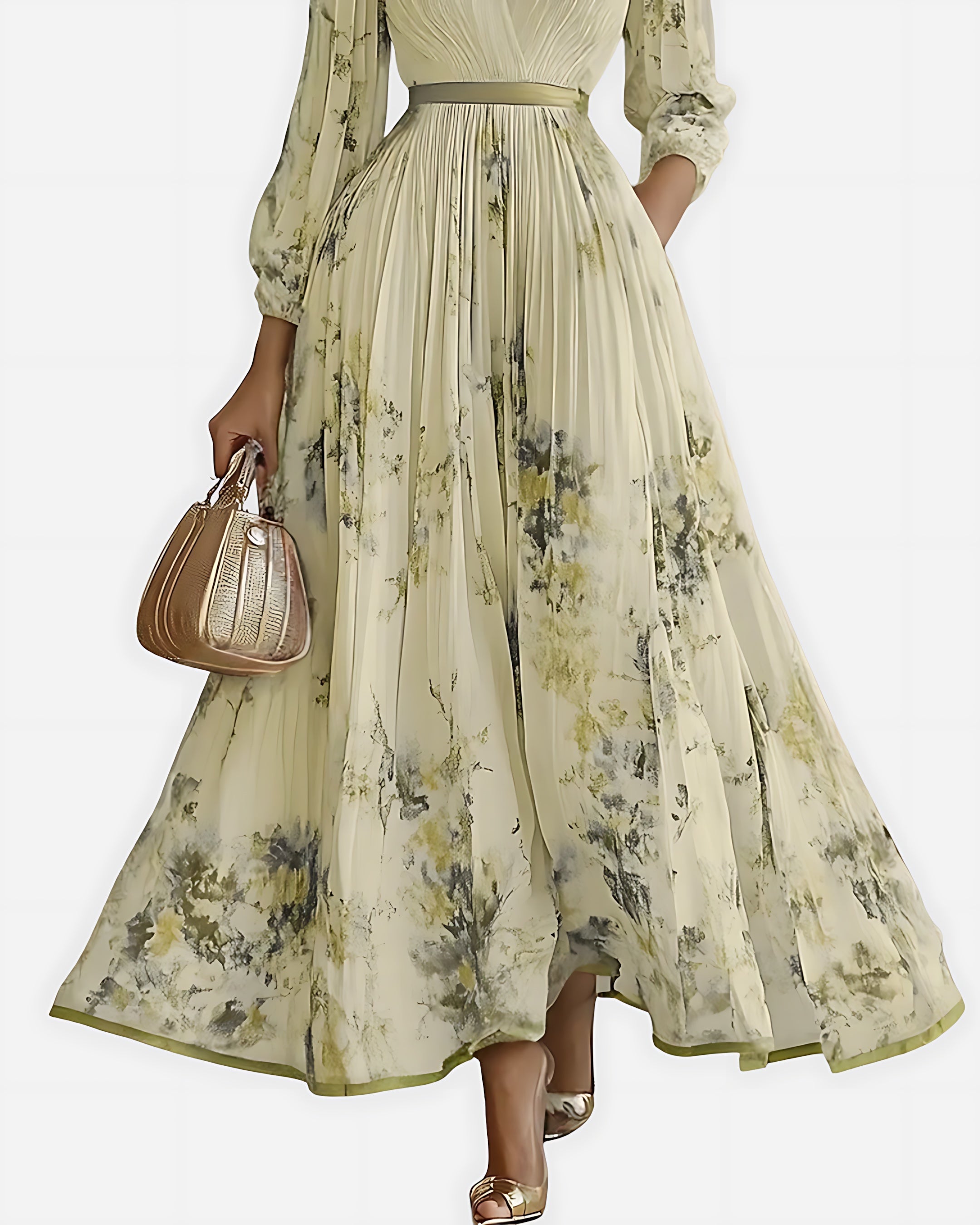 Scarlett – Abstract Print V Neck Pleated Midi Dress