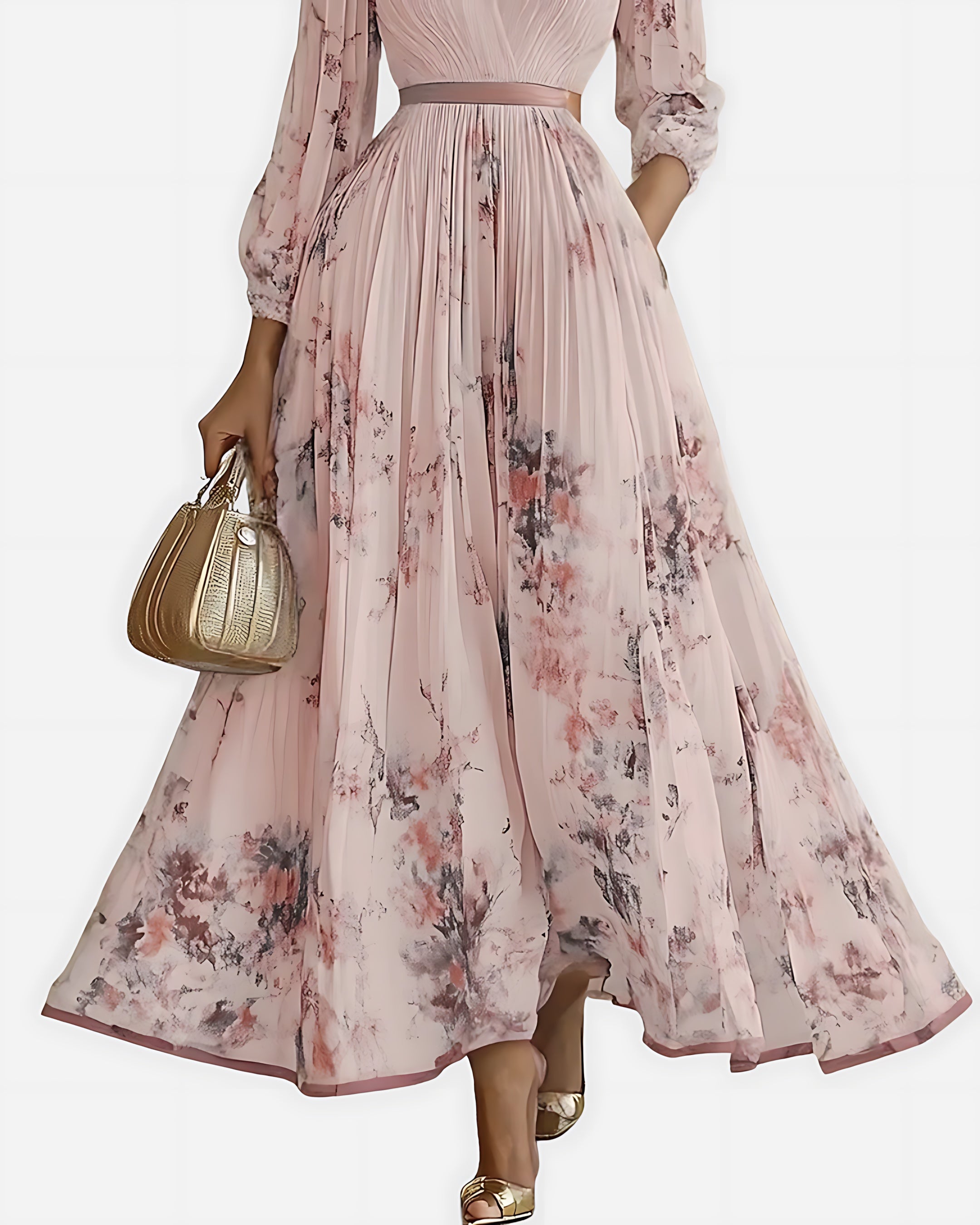 Scarlett – Abstract Print V Neck Pleated Midi Dress