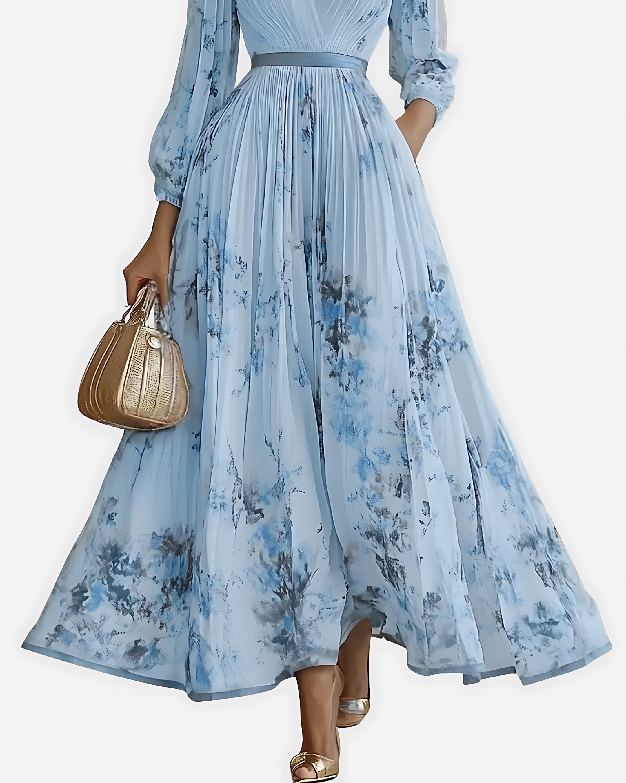 Scarlett – Abstract Print V Neck Pleated Midi Dress