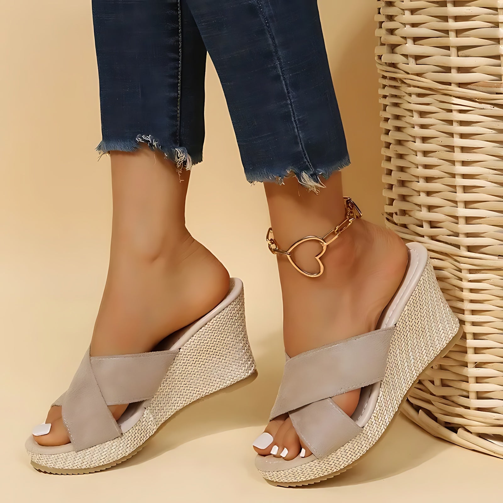 Scarlett – Criss Cross Open Toe Wedge Slide Sandals