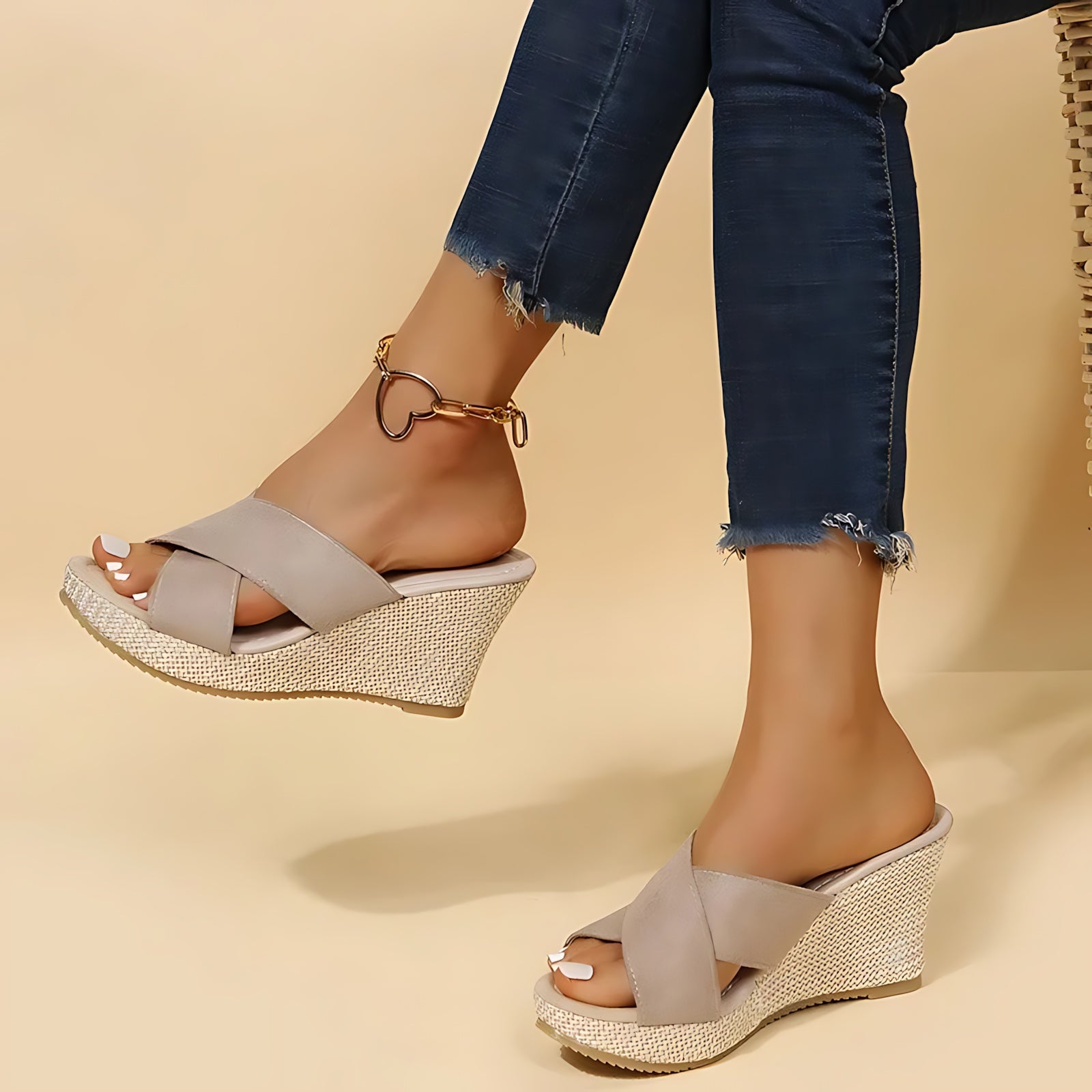Scarlett – Criss Cross Open Toe Wedge Slide Sandals