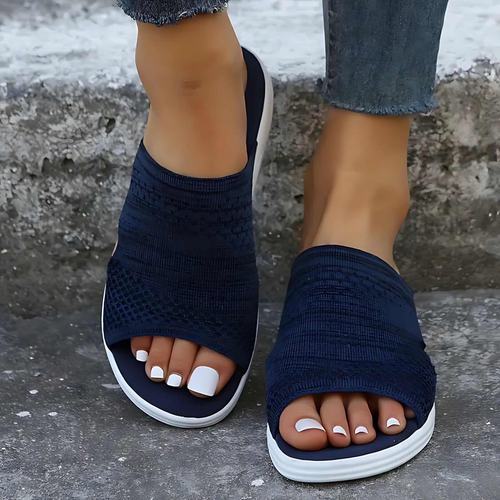 Scarlett – Knit Peep Toe Platform Slide Sandals