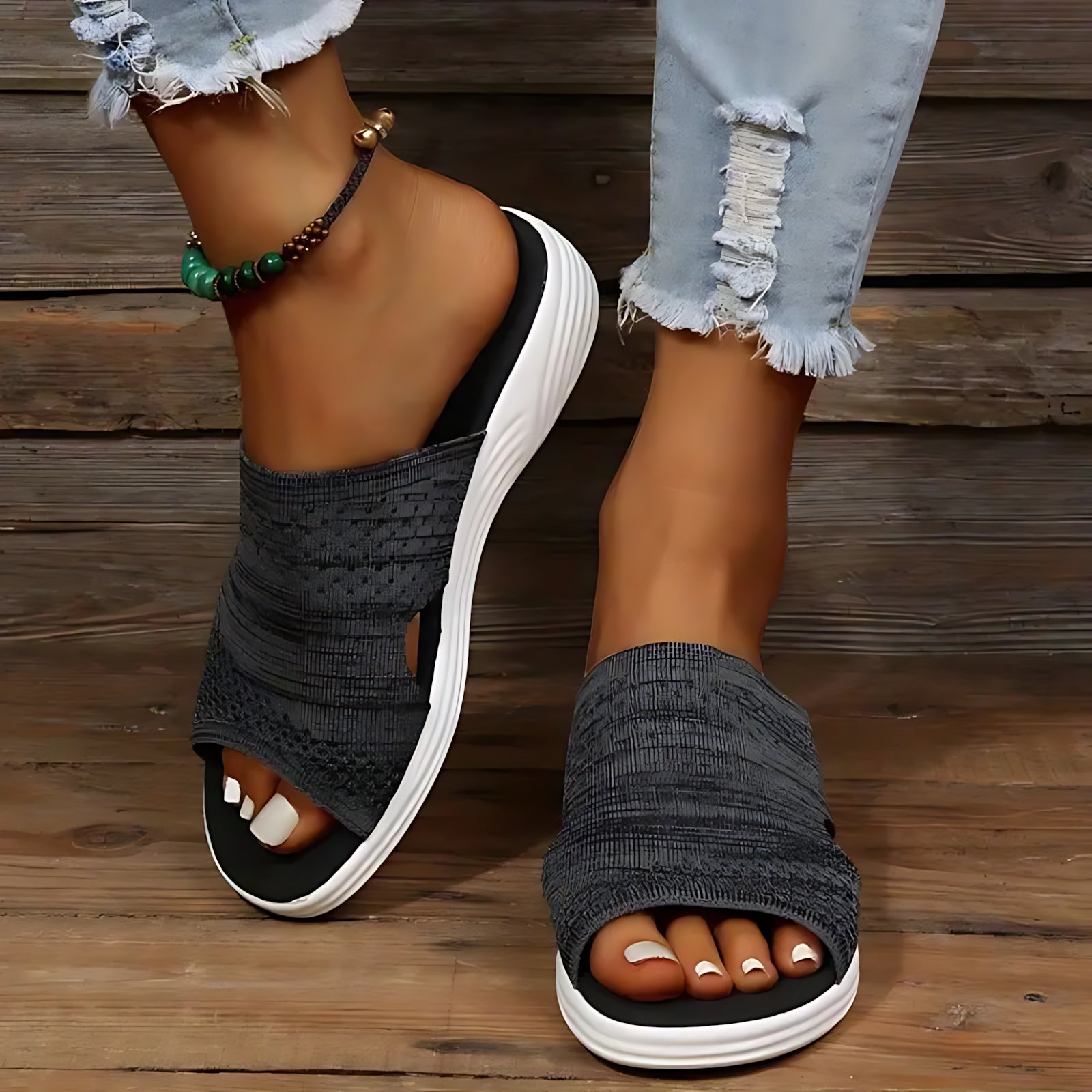 Scarlett – Knit Peep Toe Platform Slide Sandals