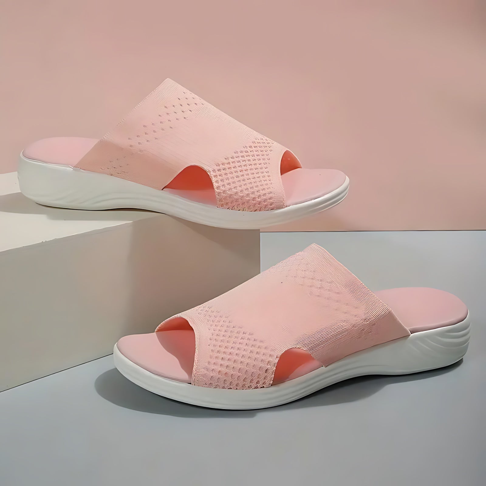 Scarlett – Knit Peep Toe Platform Slide Sandals