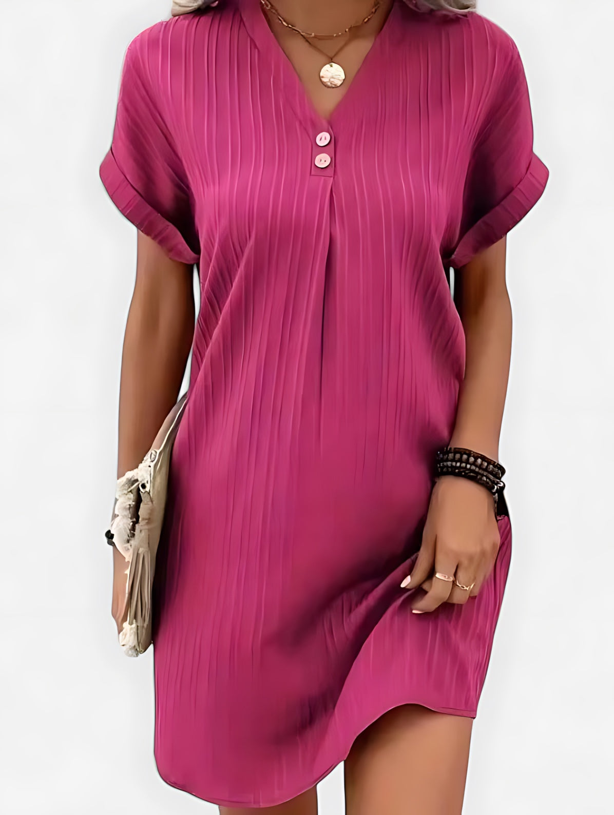 Scarlett – Notch Neck Short Sleeve Shift Mini Dress